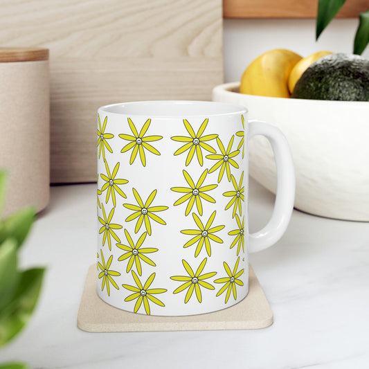 Daisy Pattern Smile Funny Camomile Botanical Ceramic Mug 11oz Ichaku [Perfect Gifts Selection]