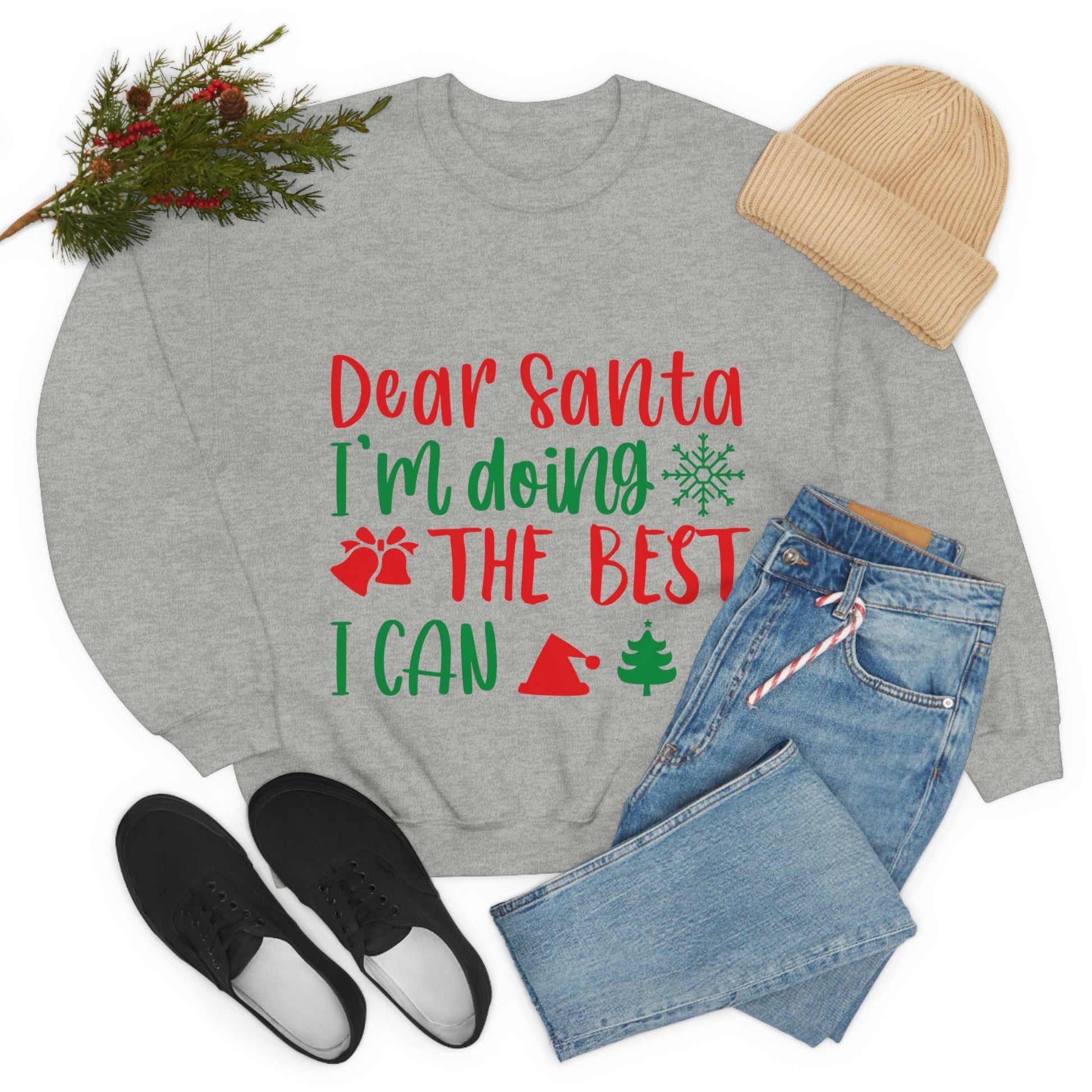 Dear Santa I'm Doing The Best I Can Christmas Wishes Unisex Heavy Blend™ Crewneck Sweatshirt Ichaku [Perfect Gifts Selection]