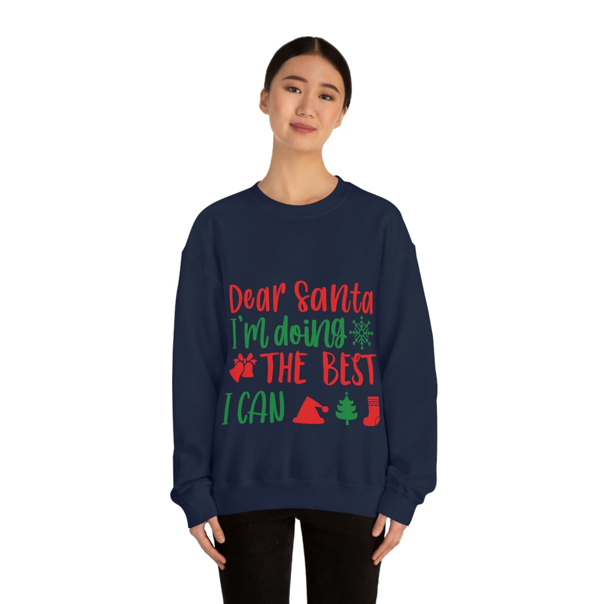 Dear Santa I'm Doing The Best I Can Christmas Wishes Unisex Heavy Blend™ Crewneck Sweatshirt Ichaku [Perfect Gifts Selection]