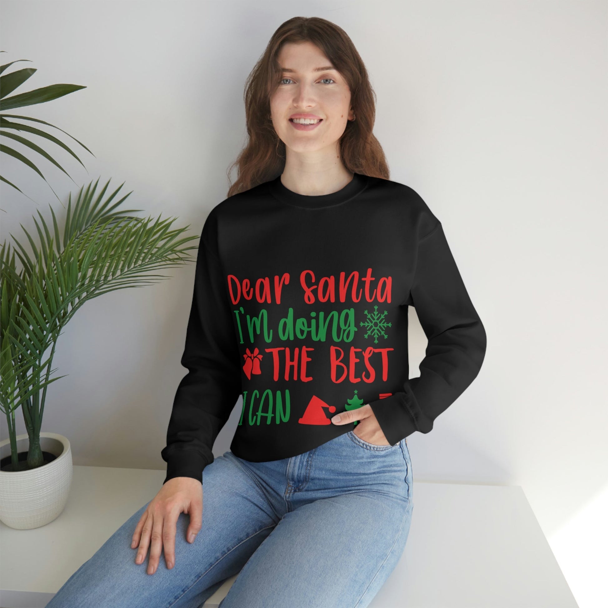 Dear Santa I'm Doing The Best I Can Christmas Wishes Unisex Heavy Blend™ Crewneck Sweatshirt Ichaku [Perfect Gifts Selection]