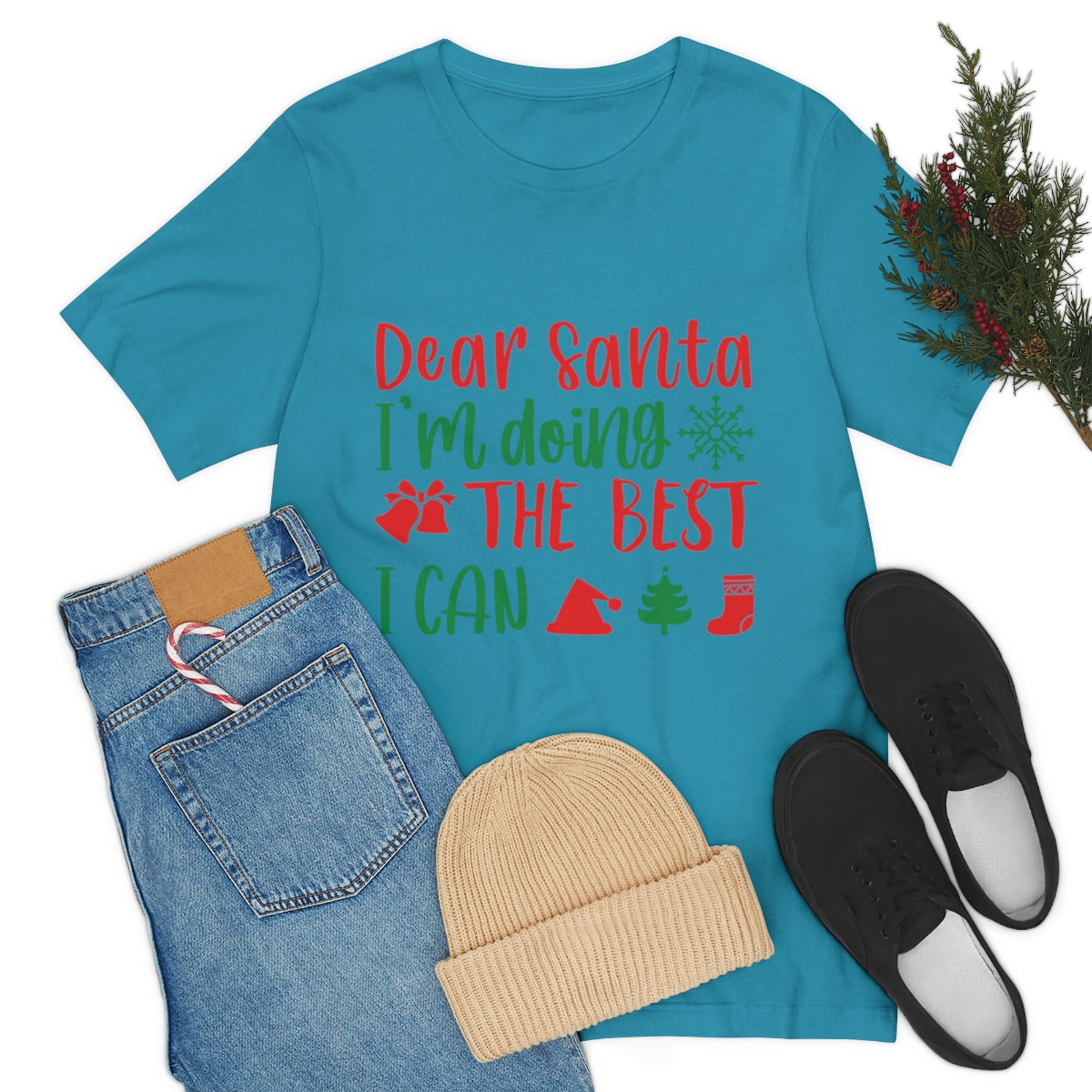 Dear Santa I'm Doing The Best I Can Christmas Wishes Unisex Jersey Short Sleeve T-Shirt Ichaku [Perfect Gifts Selection]