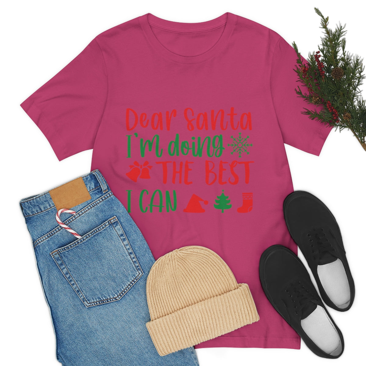 Dear Santa I'm Doing The Best I Can Christmas Wishes Unisex Jersey Short Sleeve T-Shirt Ichaku [Perfect Gifts Selection]