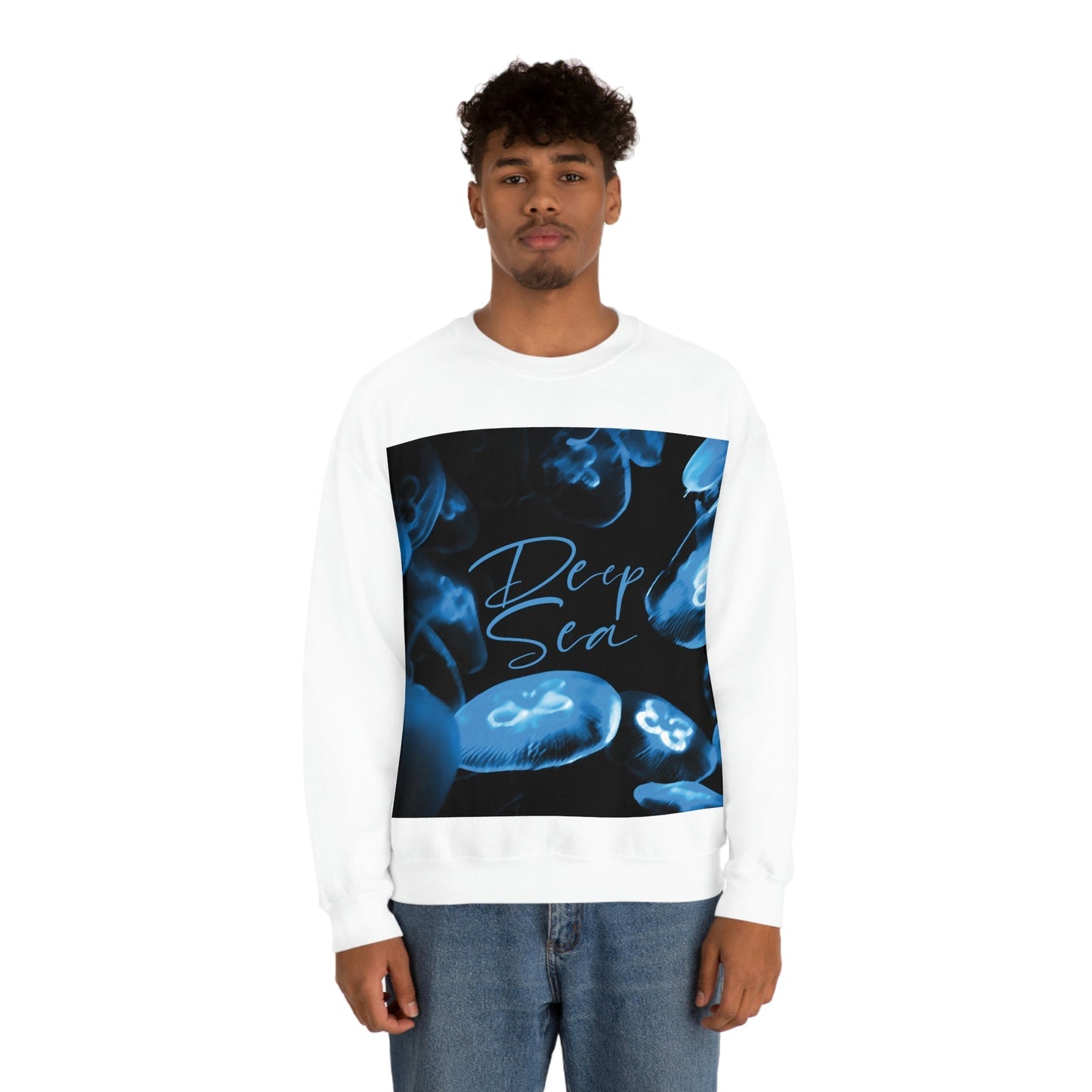 Deep Sea Jellyfish Silhouette Eco Friendly Life Sign Unisex Heavy Blend™ Crewneck Sweatshirt Ichaku [Perfect Gifts Selection]