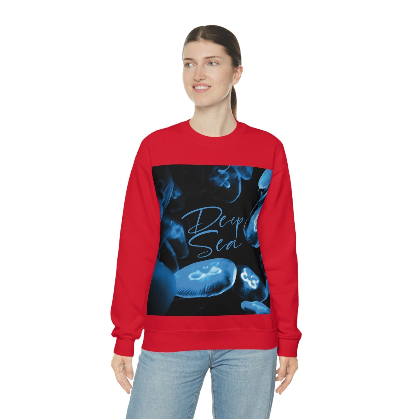 Deep Sea Jellyfish Silhouette Eco Friendly Life Sign Unisex Heavy Blend™ Crewneck Sweatshirt Ichaku [Perfect Gifts Selection]