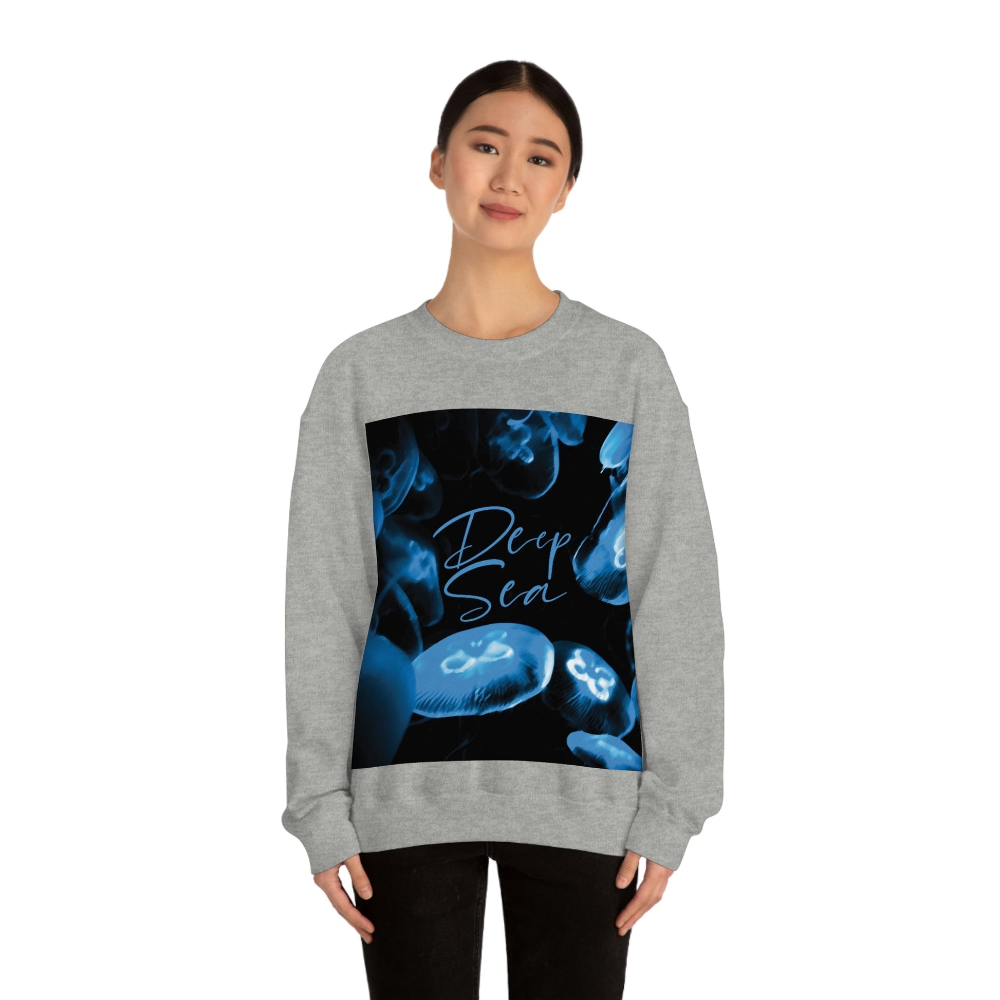 Deep Sea Jellyfish Silhouette Eco Friendly Life Sign Unisex Heavy Blend™ Crewneck Sweatshirt Ichaku [Perfect Gifts Selection]