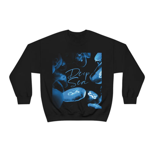 Deep Sea Jellyfish Silhouette Eco Friendly Life Sign Unisex Heavy Blend™ Crewneck Sweatshirt Ichaku [Perfect Gifts Selection]