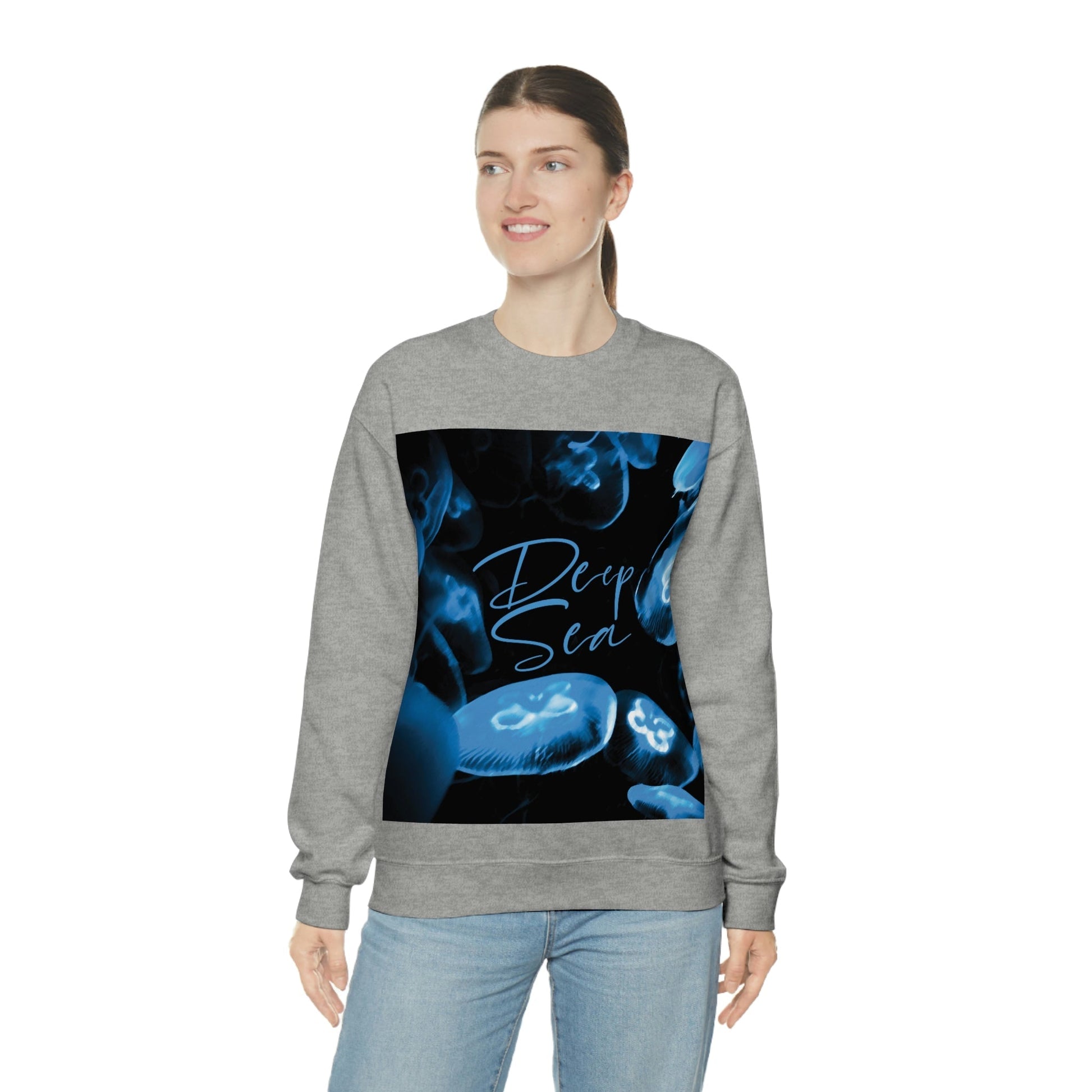 Deep Sea Jellyfish Silhouette Eco Friendly Life Sign Unisex Heavy Blend™ Crewneck Sweatshirt Ichaku [Perfect Gifts Selection]