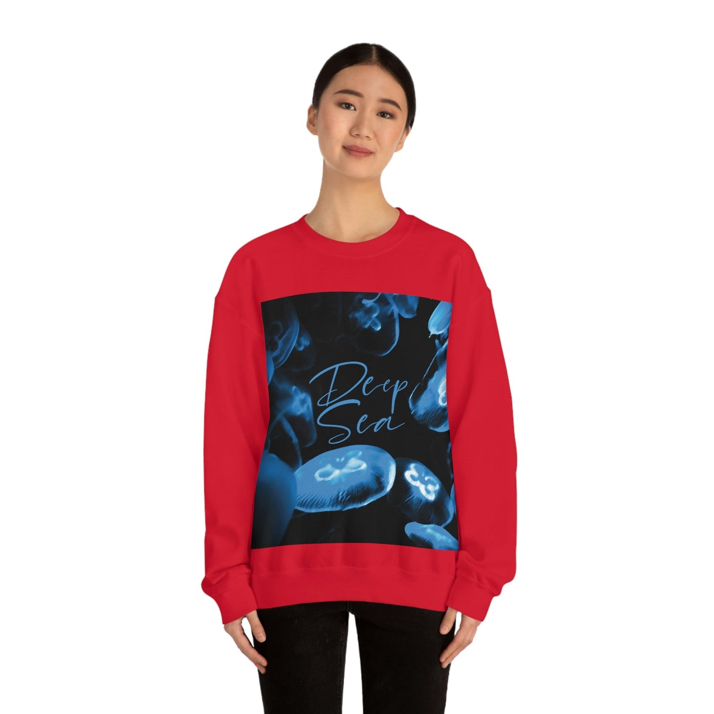 Deep Sea Jellyfish Silhouette Eco Friendly Life Sign Unisex Heavy Blend™ Crewneck Sweatshirt Ichaku [Perfect Gifts Selection]