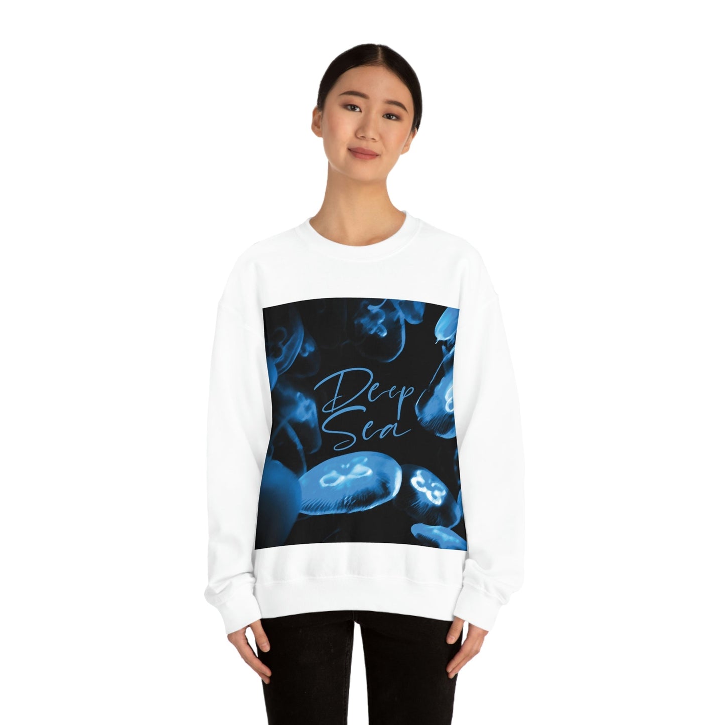 Deep Sea Jellyfish Silhouette Eco Friendly Life Sign Unisex Heavy Blend™ Crewneck Sweatshirt Ichaku [Perfect Gifts Selection]