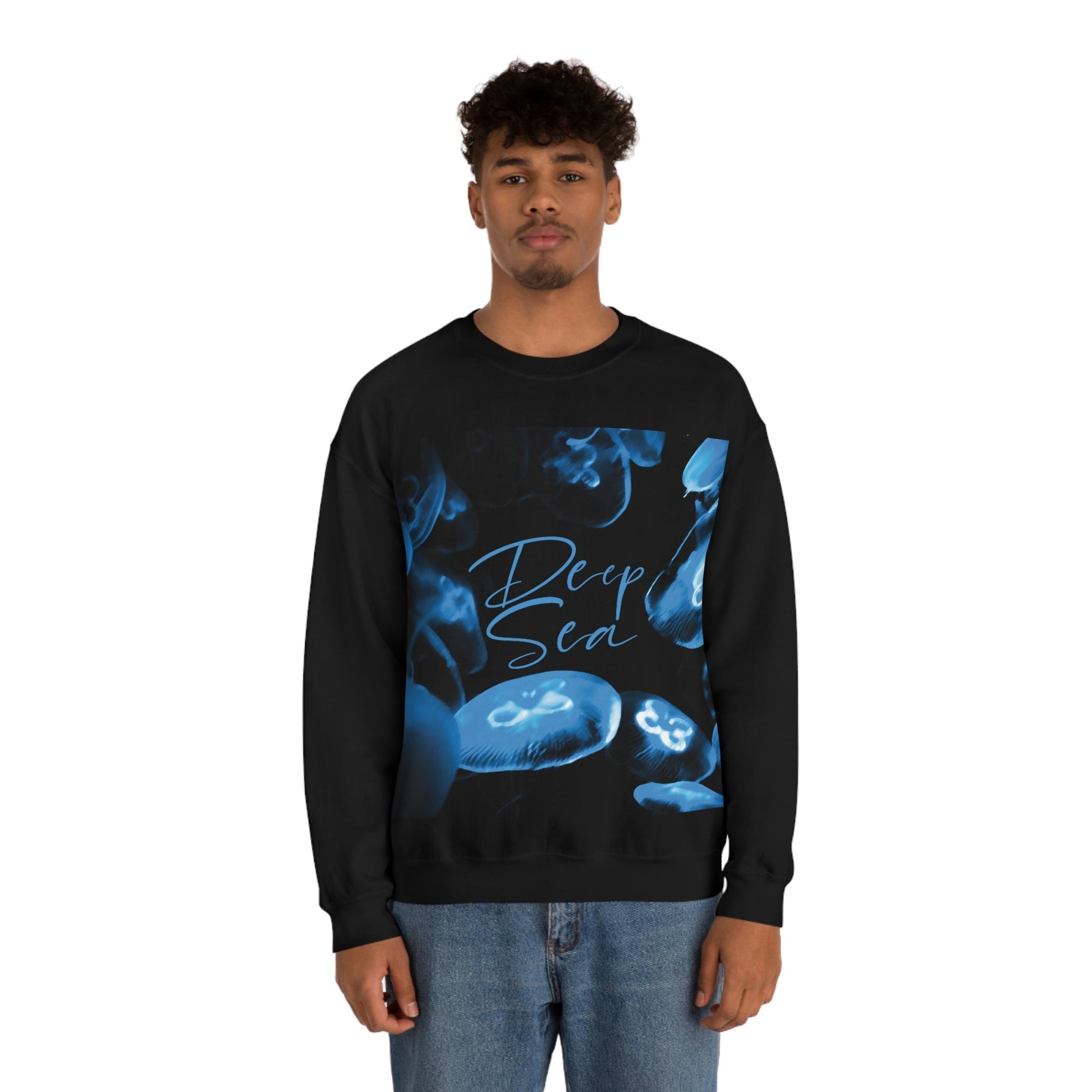 Deep Sea Jellyfish Silhouette Eco Friendly Life Sign Unisex Heavy Blend™ Crewneck Sweatshirt Ichaku [Perfect Gifts Selection]