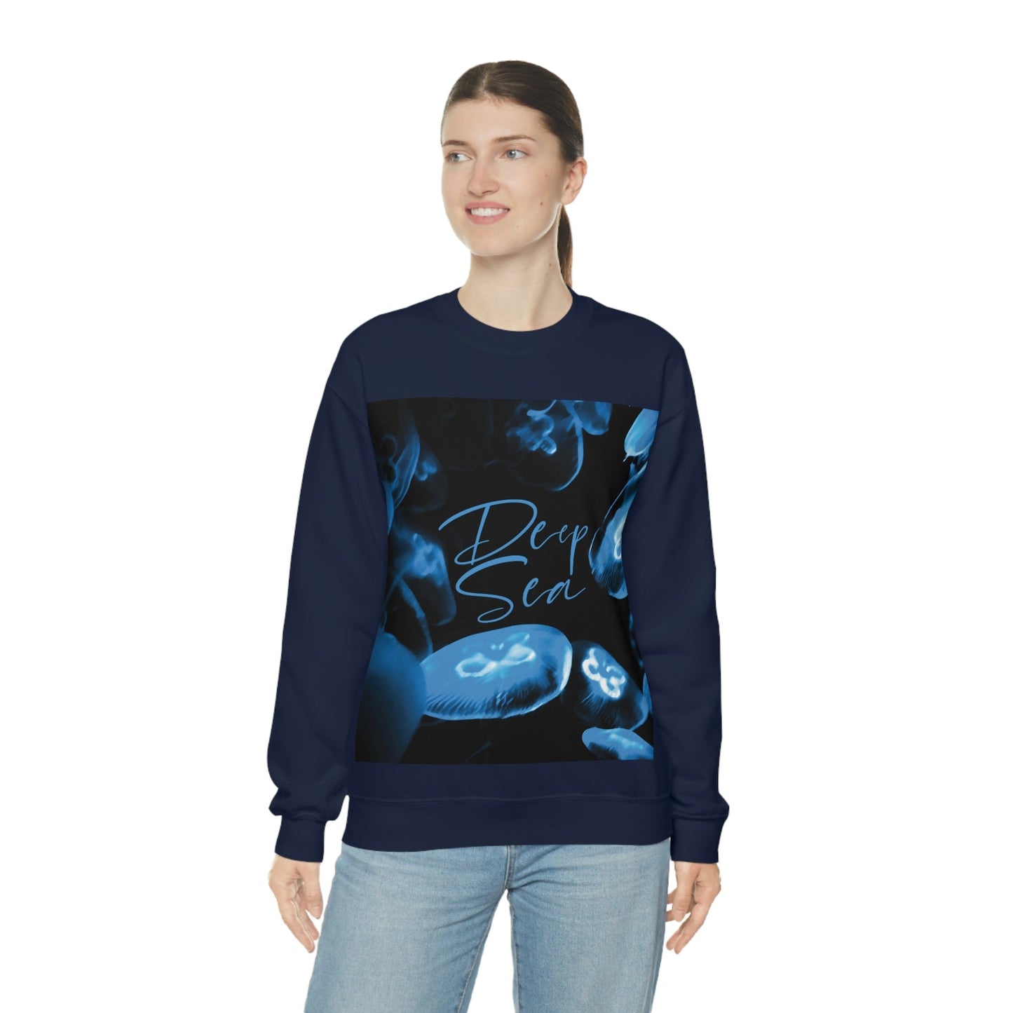 Deep Sea Jellyfish Silhouette Eco Friendly Life Sign Unisex Heavy Blend™ Crewneck Sweatshirt Ichaku [Perfect Gifts Selection]