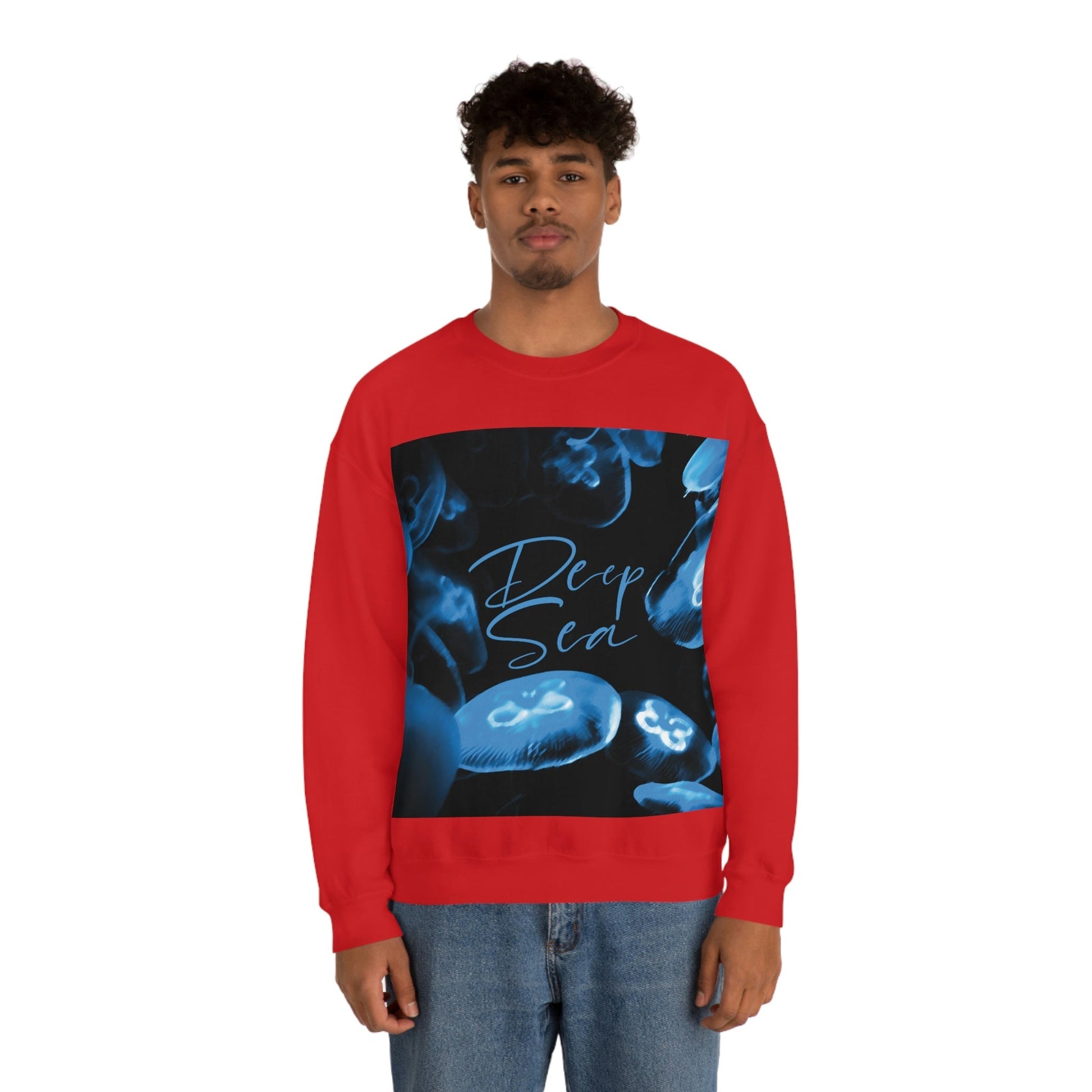 Deep Sea Jellyfish Silhouette Eco Friendly Life Sign Unisex Heavy Blend™ Crewneck Sweatshirt Ichaku [Perfect Gifts Selection]