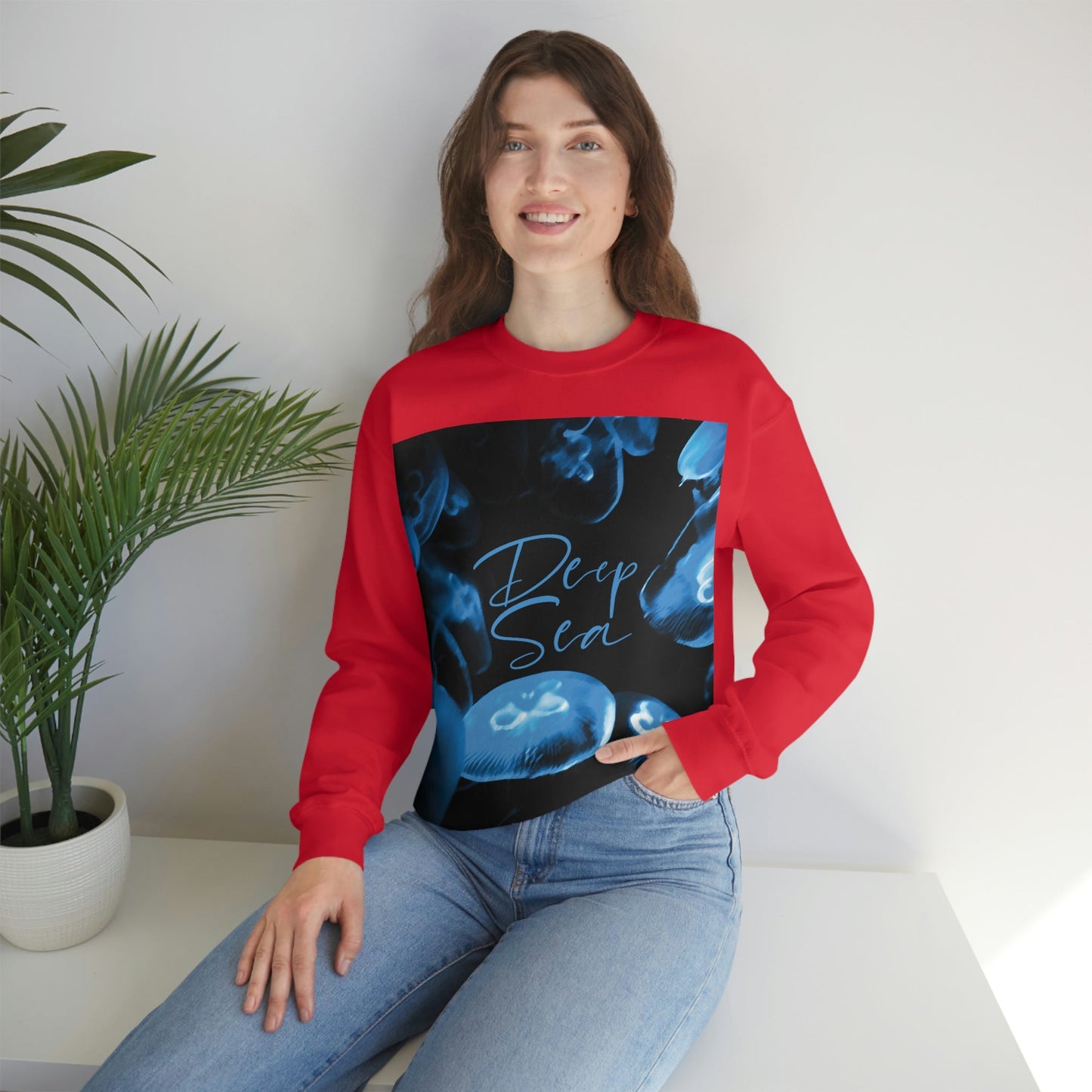 Deep Sea Jellyfish Silhouette Eco Friendly Life Sign Unisex Heavy Blend™ Crewneck Sweatshirt Ichaku [Perfect Gifts Selection]