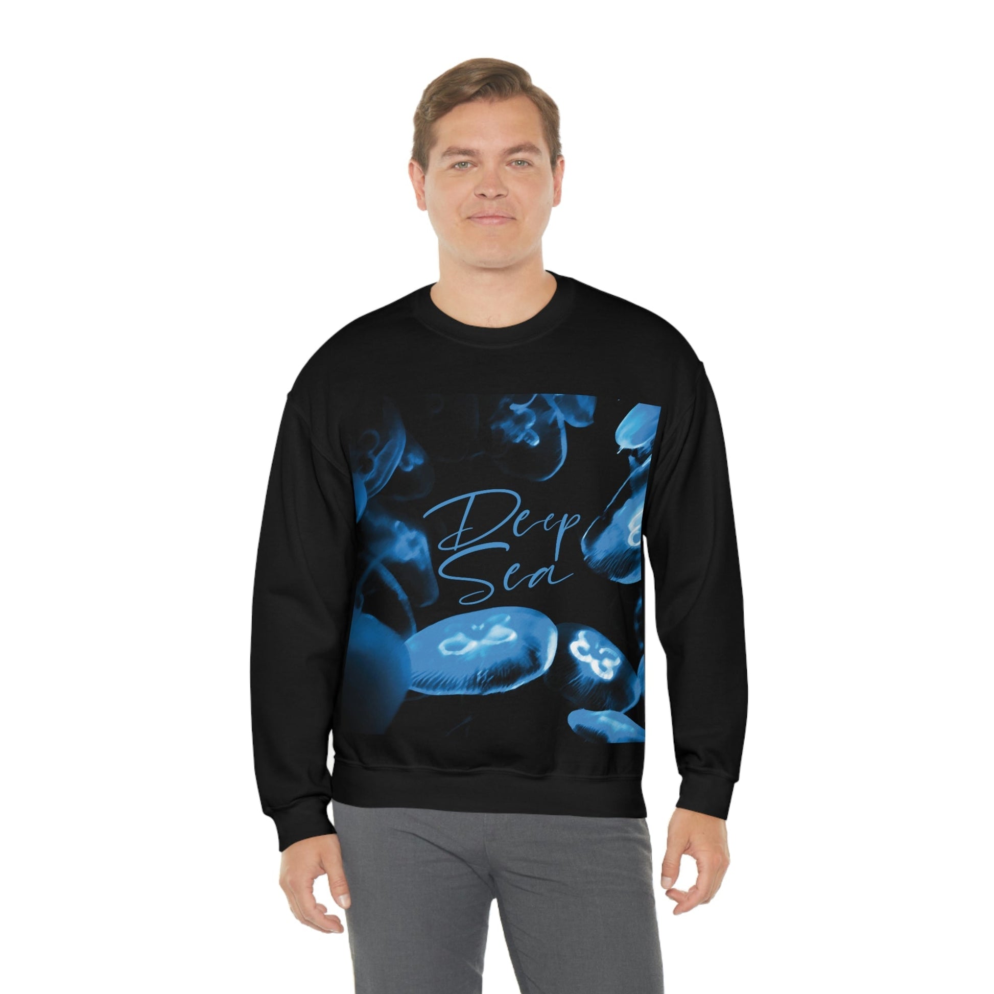 Deep Sea Jellyfish Silhouette Eco Friendly Life Sign Unisex Heavy Blend™ Crewneck Sweatshirt Ichaku [Perfect Gifts Selection]