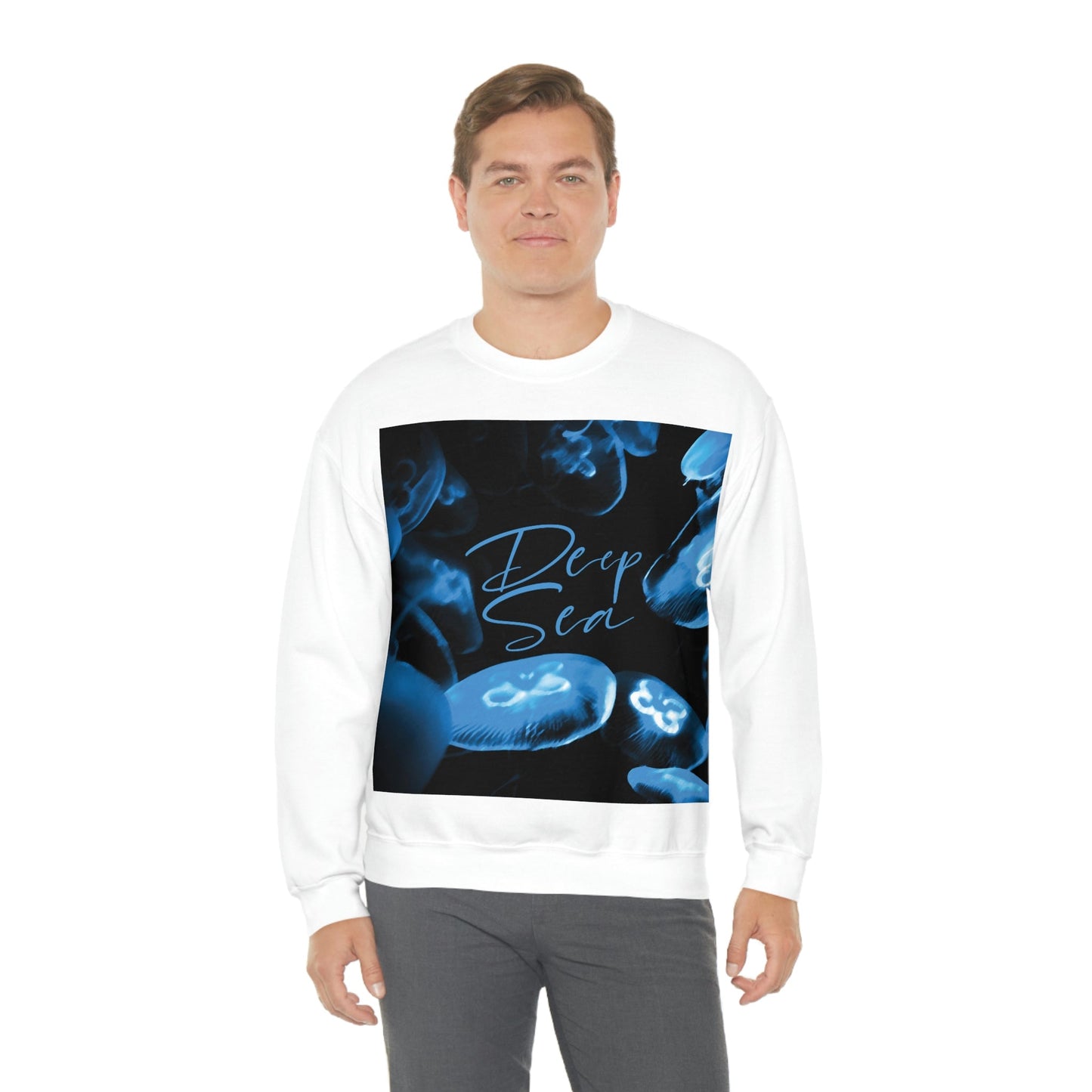 Deep Sea Jellyfish Silhouette Eco Friendly Life Sign Unisex Heavy Blend™ Crewneck Sweatshirt Ichaku [Perfect Gifts Selection]