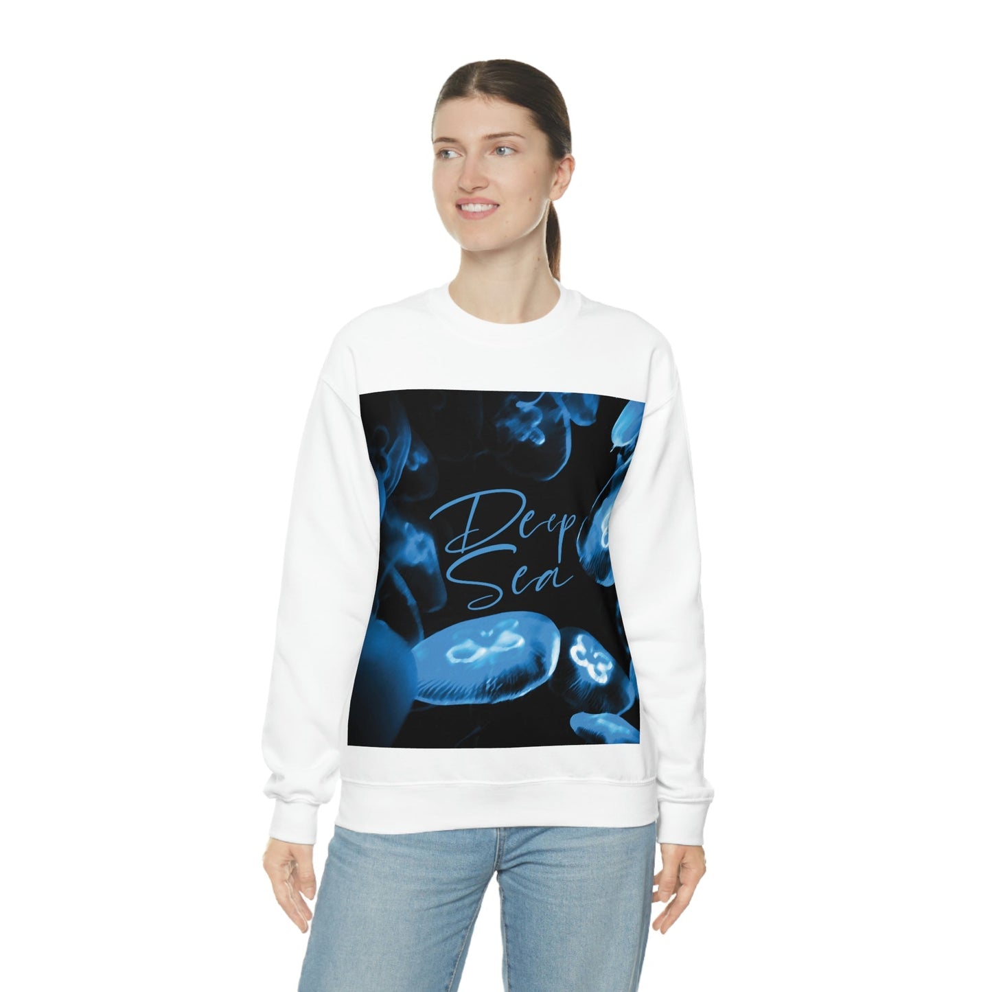 Deep Sea Jellyfish Silhouette Eco Friendly Life Sign Unisex Heavy Blend™ Crewneck Sweatshirt Ichaku [Perfect Gifts Selection]