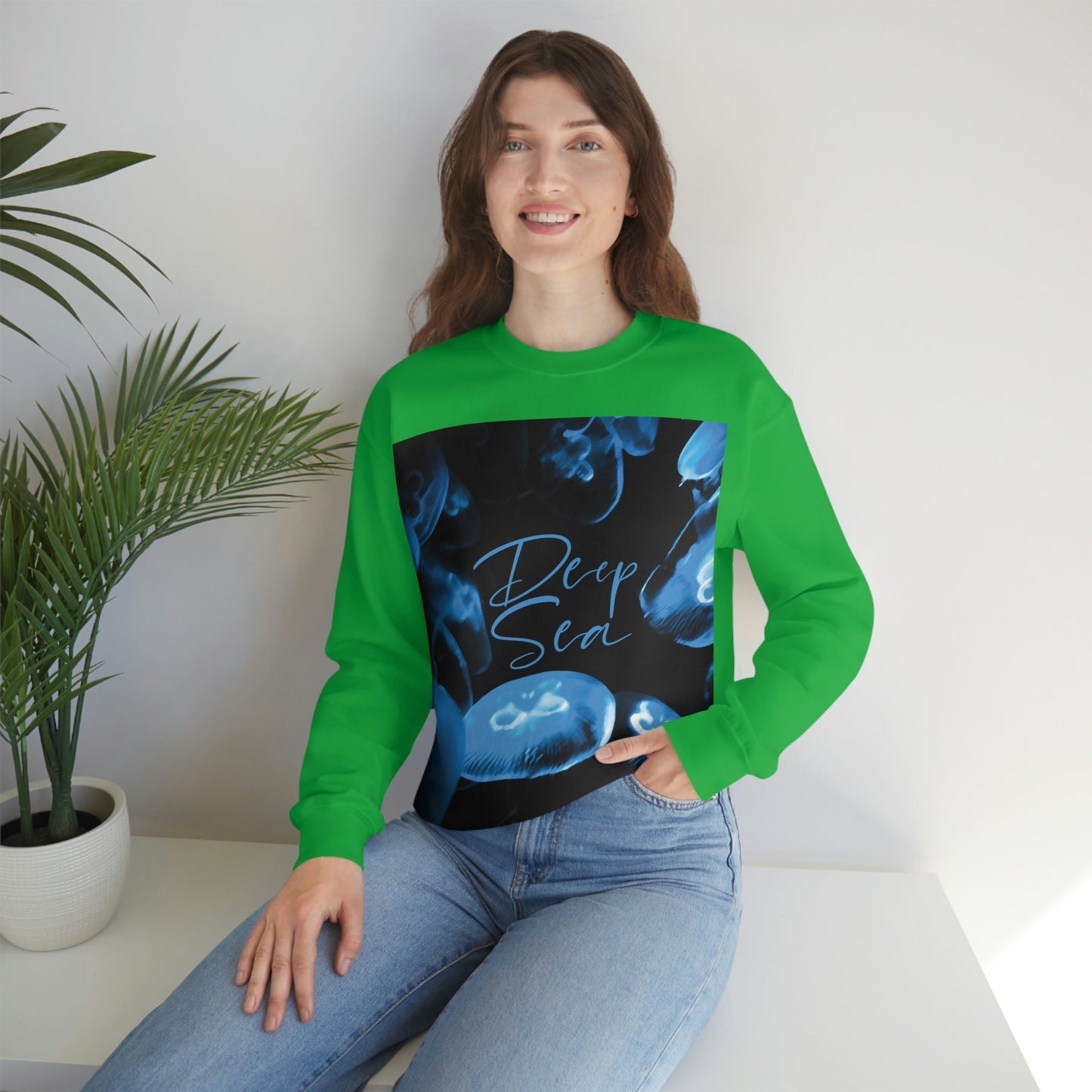 Deep Sea Jellyfish Silhouette Eco Friendly Life Sign Unisex Heavy Blend™ Crewneck Sweatshirt Ichaku [Perfect Gifts Selection]