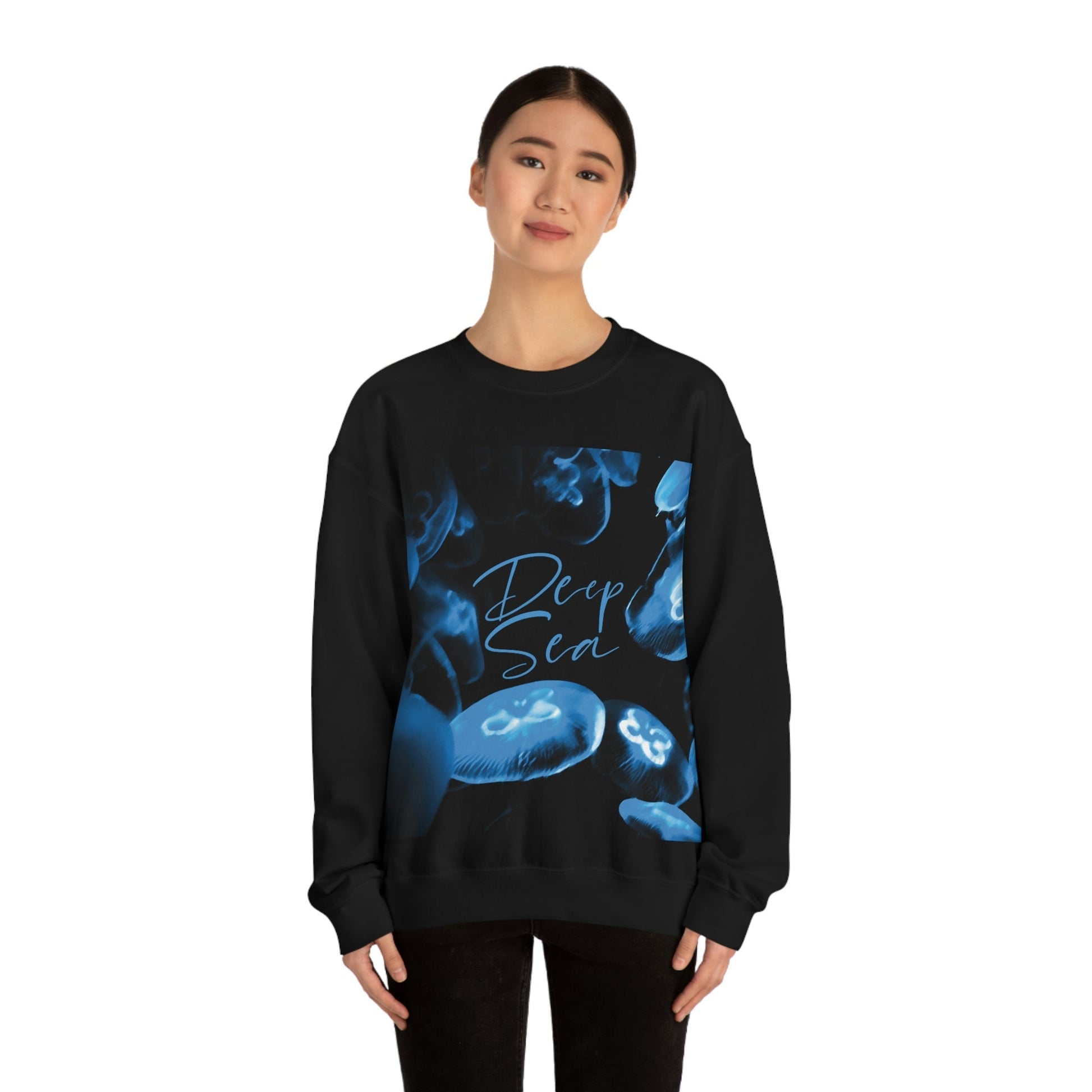 Deep Sea Jellyfish Silhouette Eco Friendly Life Sign Unisex Heavy Blend™ Crewneck Sweatshirt Ichaku [Perfect Gifts Selection]