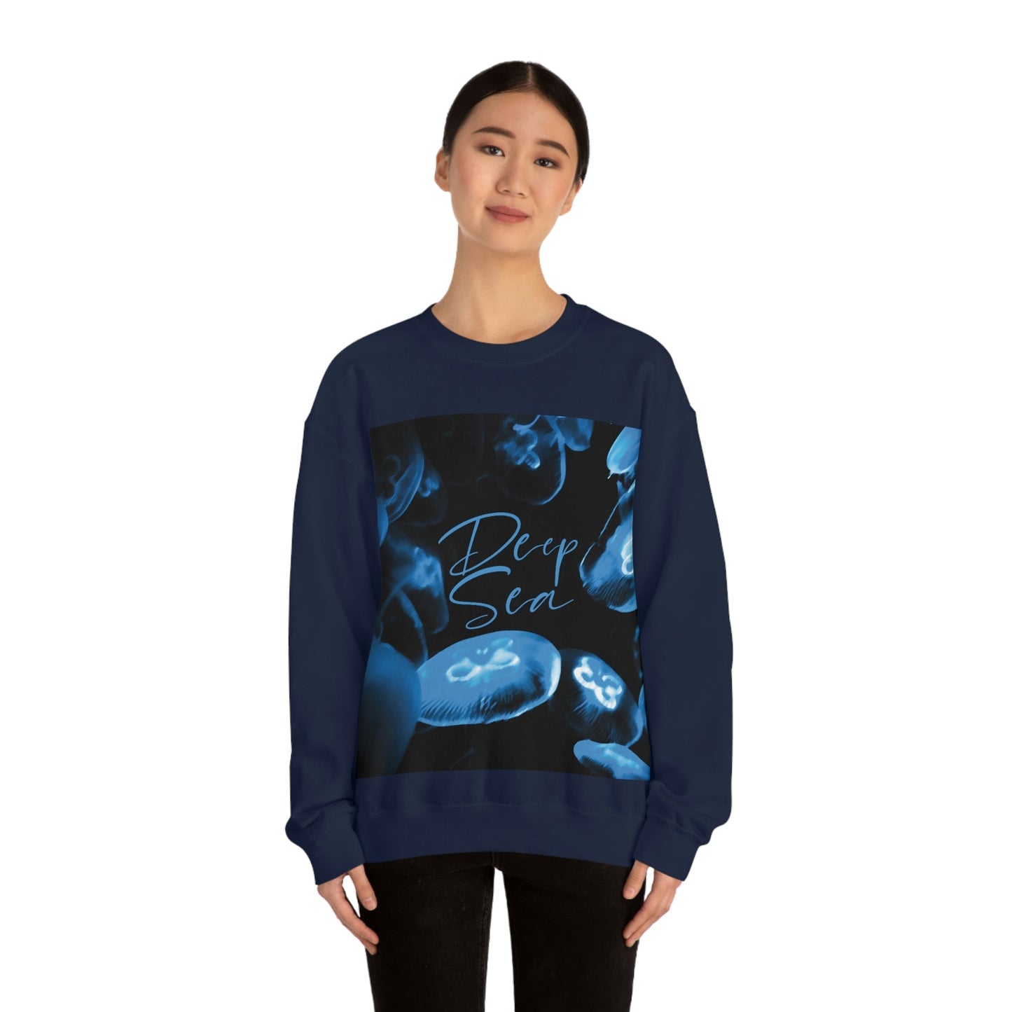 Deep Sea Jellyfish Silhouette Eco Friendly Life Sign Unisex Heavy Blend™ Crewneck Sweatshirt Ichaku [Perfect Gifts Selection]