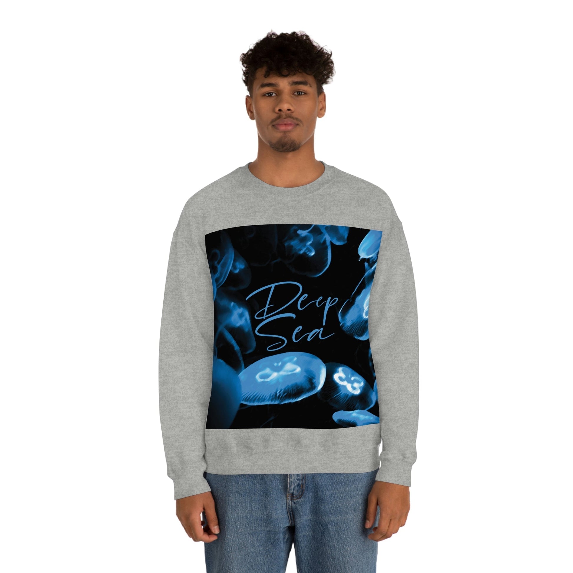 Deep Sea Jellyfish Silhouette Eco Friendly Life Sign Unisex Heavy Blend™ Crewneck Sweatshirt Ichaku [Perfect Gifts Selection]