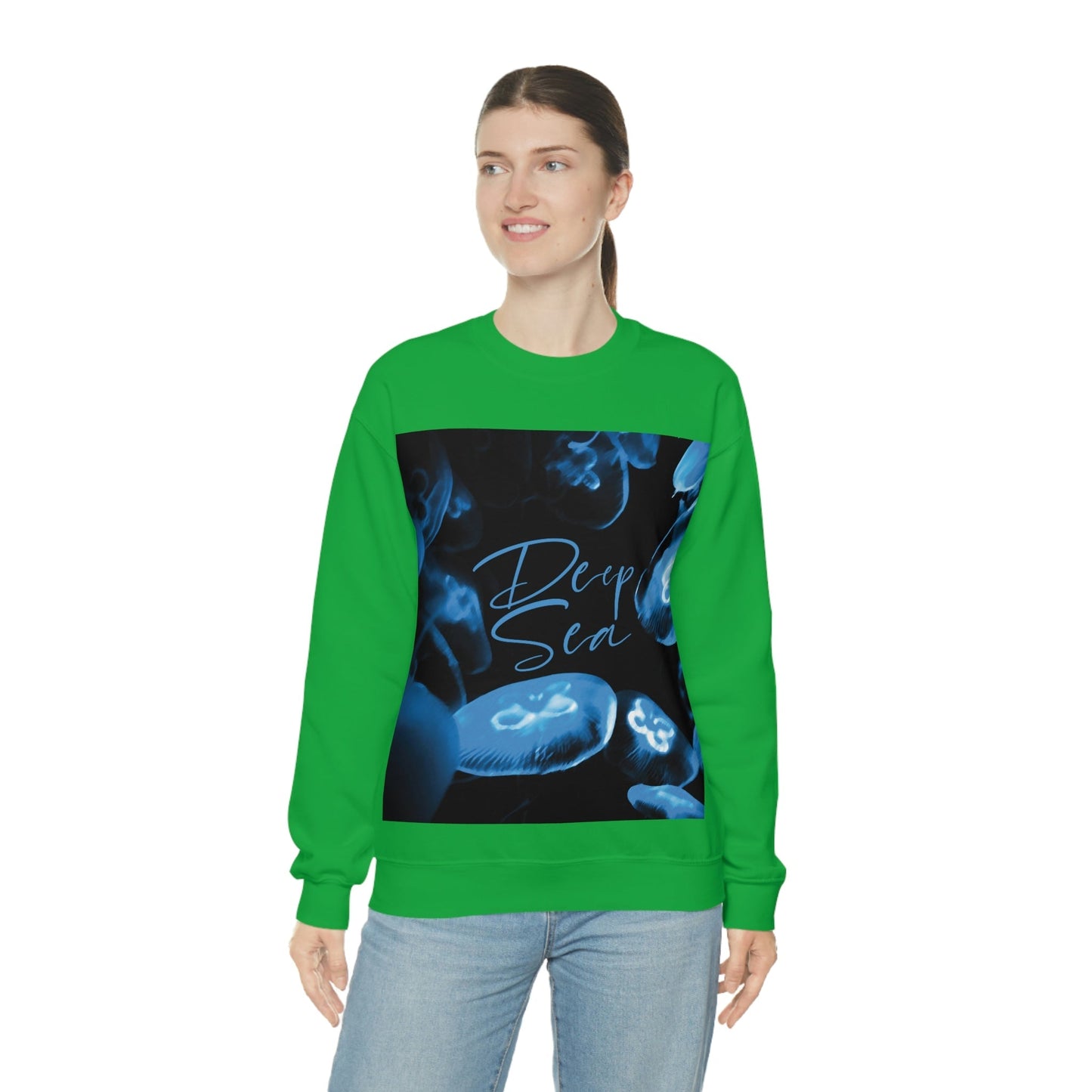 Deep Sea Jellyfish Silhouette Eco Friendly Life Sign Unisex Heavy Blend™ Crewneck Sweatshirt Ichaku [Perfect Gifts Selection]