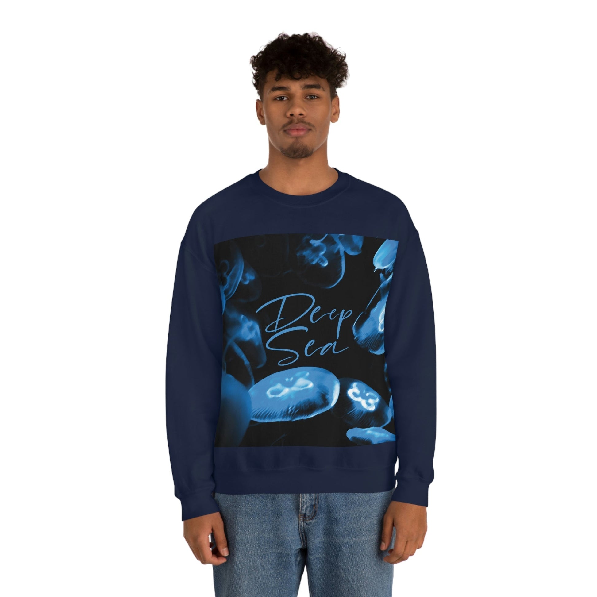 Deep Sea Jellyfish Silhouette Eco Friendly Life Sign Unisex Heavy Blend™ Crewneck Sweatshirt Ichaku [Perfect Gifts Selection]