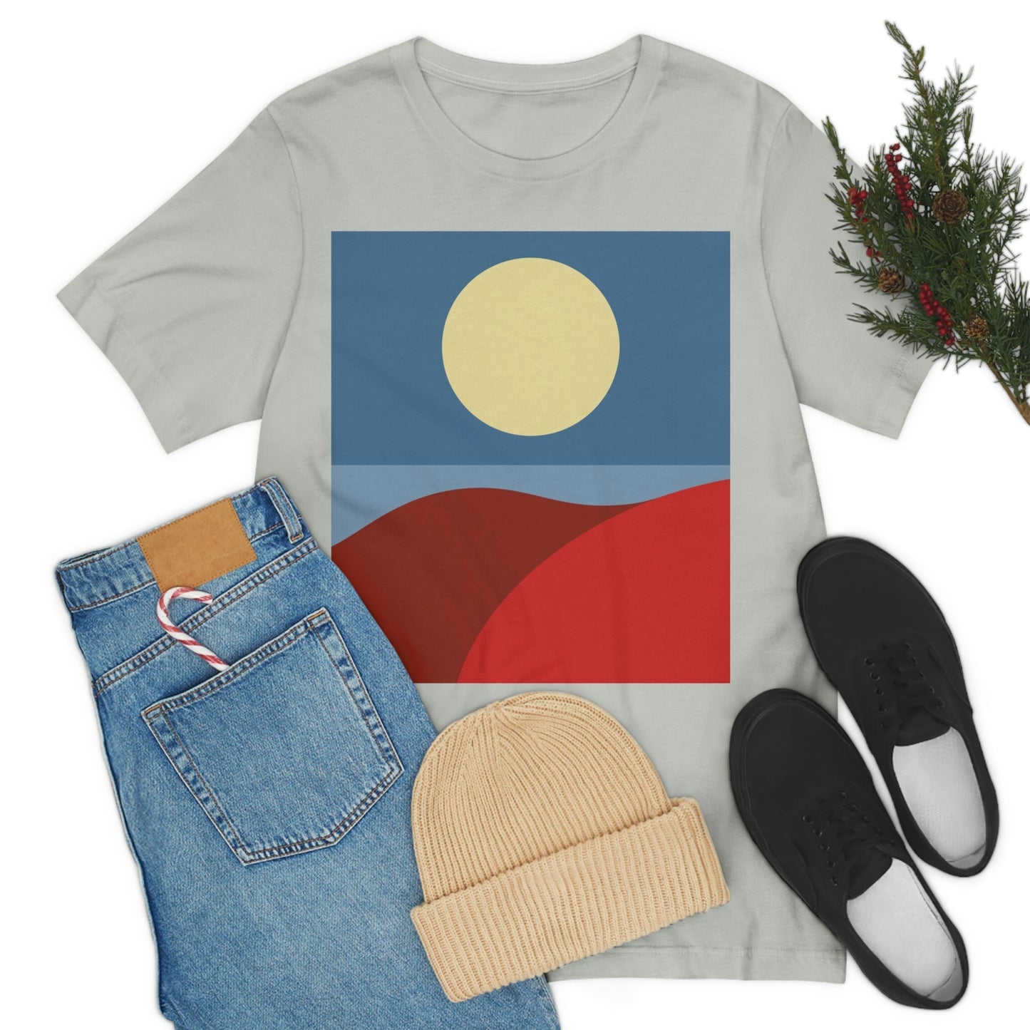 Desert Sunset Abstract Minimal Art Minimalistic Unisex Jersey Short Sleeve T-Shirt Ichaku [Perfect Gifts Selection]