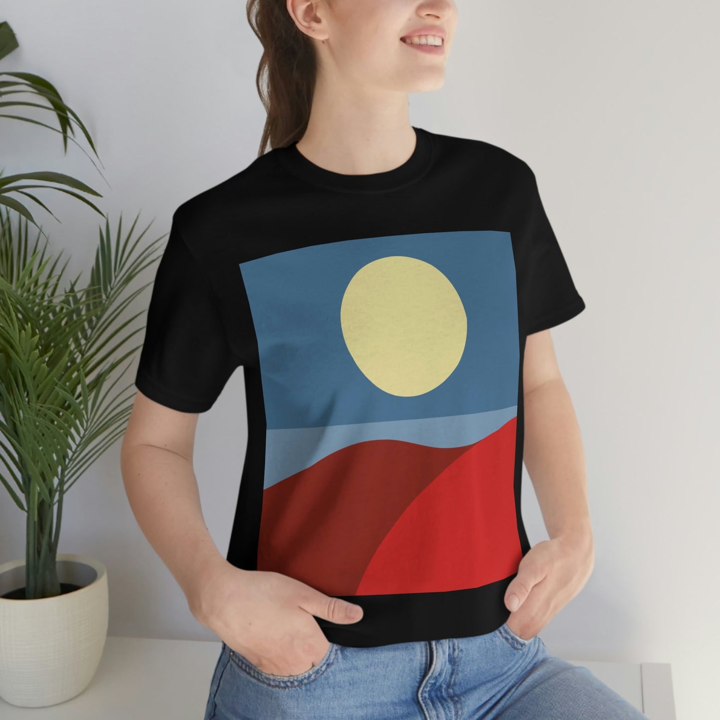 Desert Sunset Abstract Minimal Art Minimalistic Unisex Jersey Short Sleeve T-Shirt Ichaku [Perfect Gifts Selection]