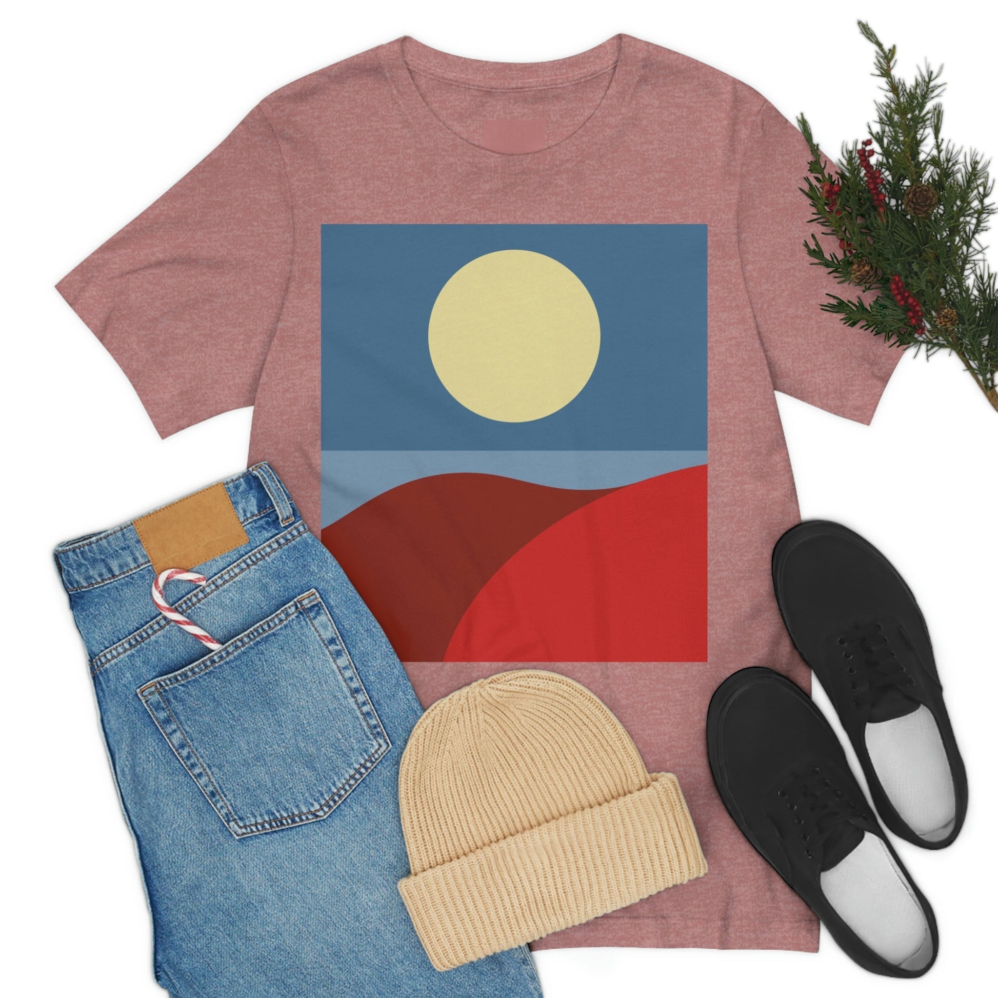 Desert Sunset Abstract Minimal Art Minimalistic Unisex Jersey Short Sleeve T-Shirt Ichaku [Perfect Gifts Selection]