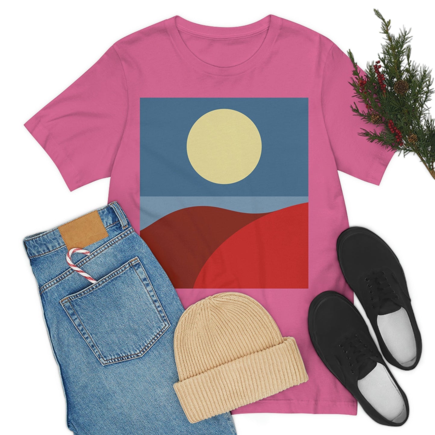 Desert Sunset Abstract Minimal Art Minimalistic Unisex Jersey Short Sleeve T-Shirt Ichaku [Perfect Gifts Selection]