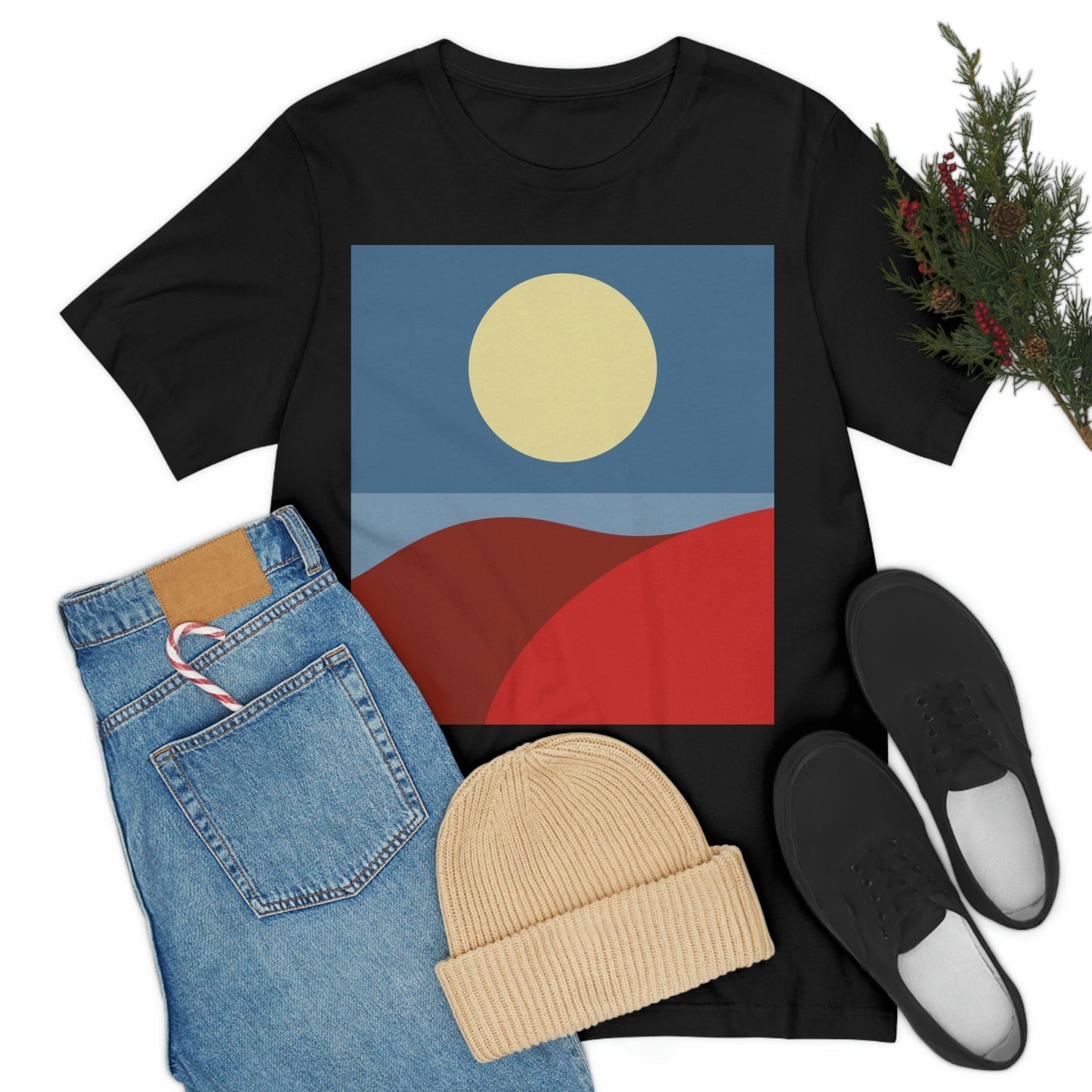 Desert Sunset Abstract Minimal Art Minimalistic Unisex Jersey Short Sleeve T-Shirt Ichaku [Perfect Gifts Selection]