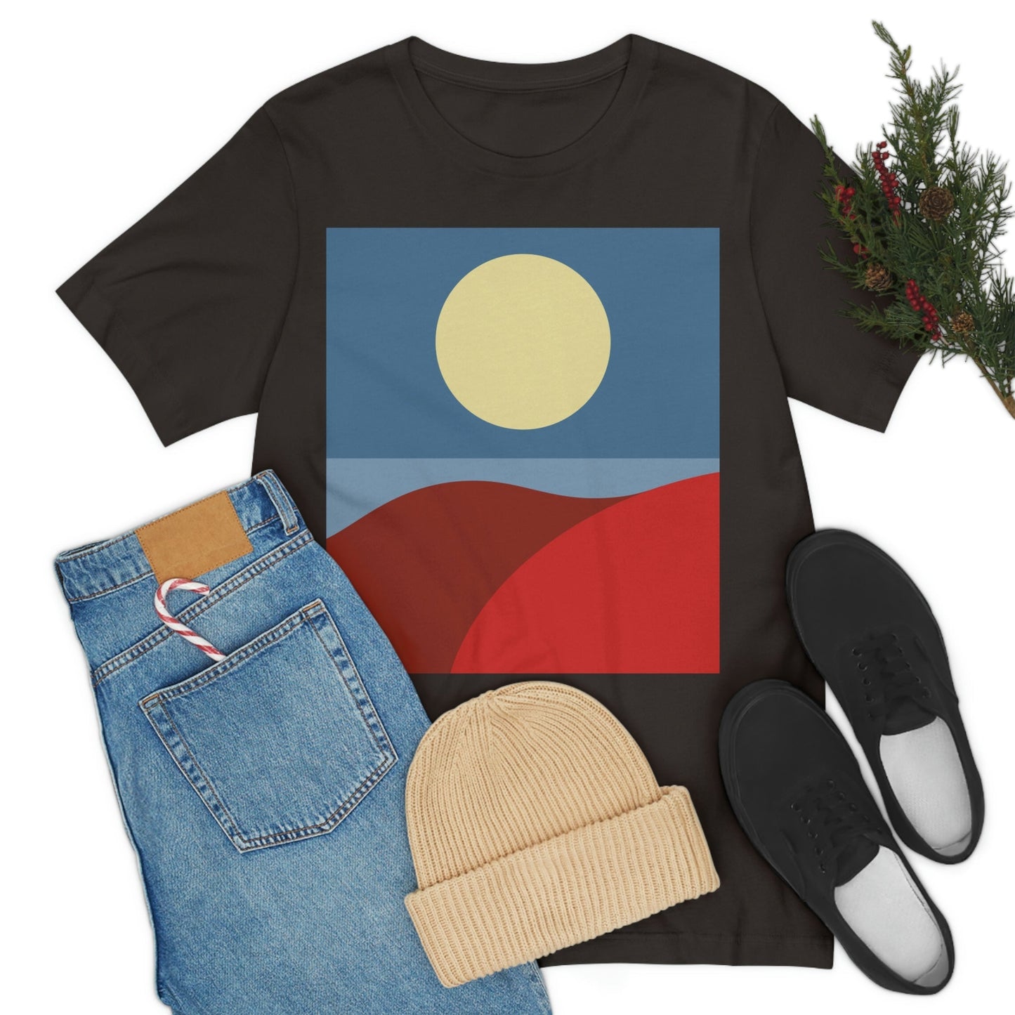 Desert Sunset Abstract Minimal Art Minimalistic Unisex Jersey Short Sleeve T-Shirt Ichaku [Perfect Gifts Selection]