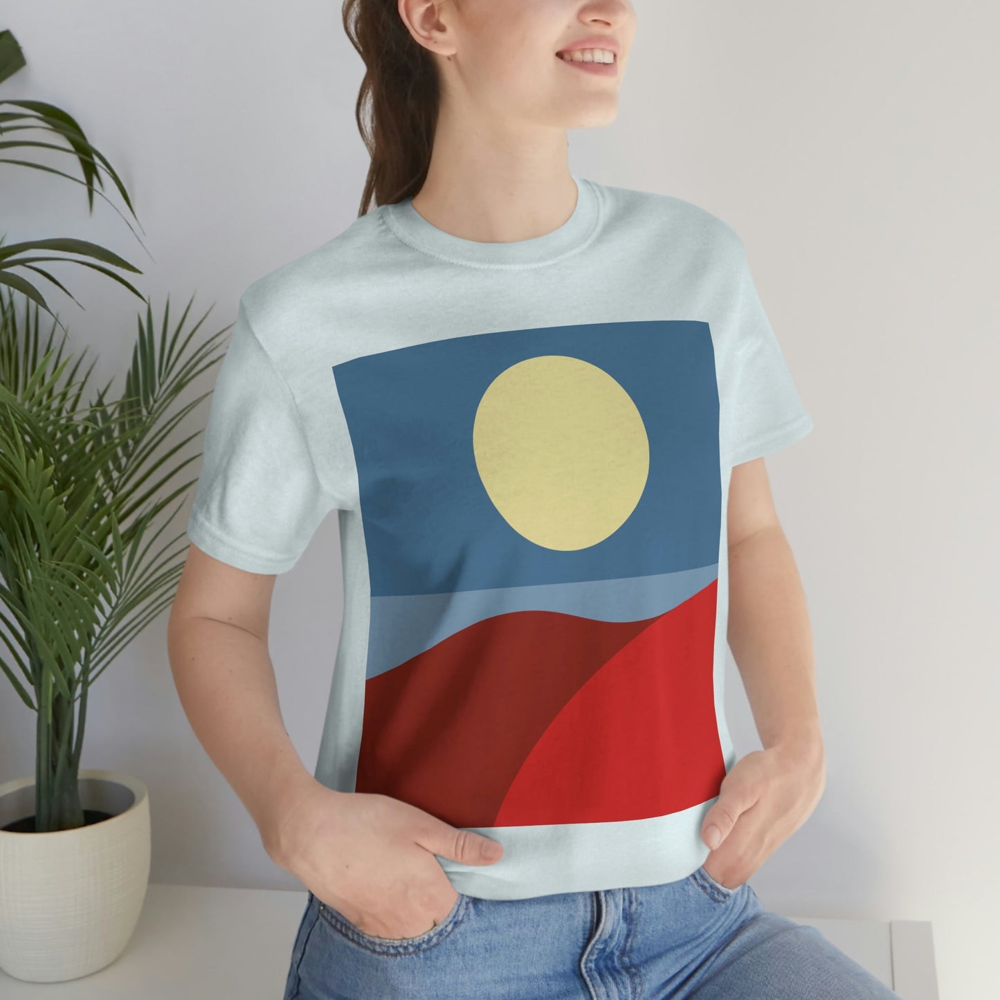 Desert Sunset Abstract Minimal Art Minimalistic Unisex Jersey Short Sleeve T-Shirt Ichaku [Perfect Gifts Selection]