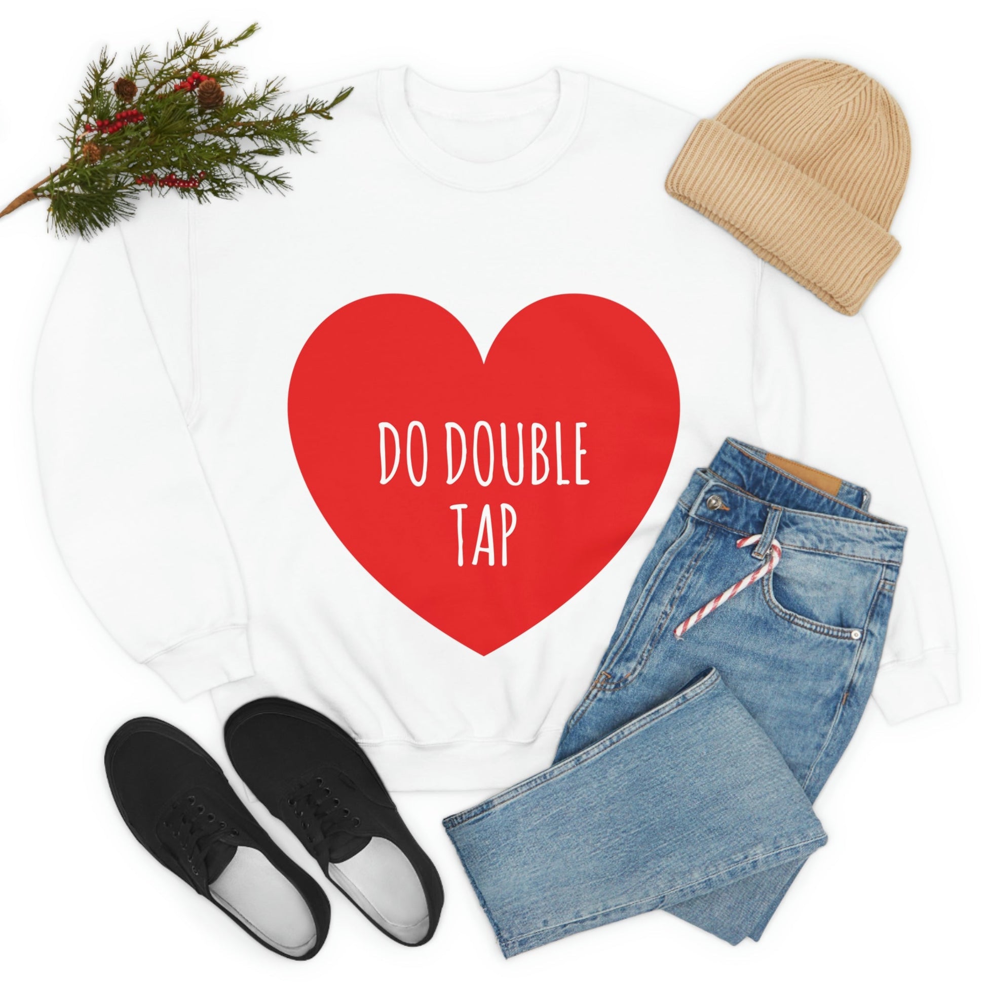 Do Double Tap Heart Romantic National Couples Day Unisex Heavy Blend™ Crewneck Sweatshirt Ichaku [Perfect Gifts Selection]