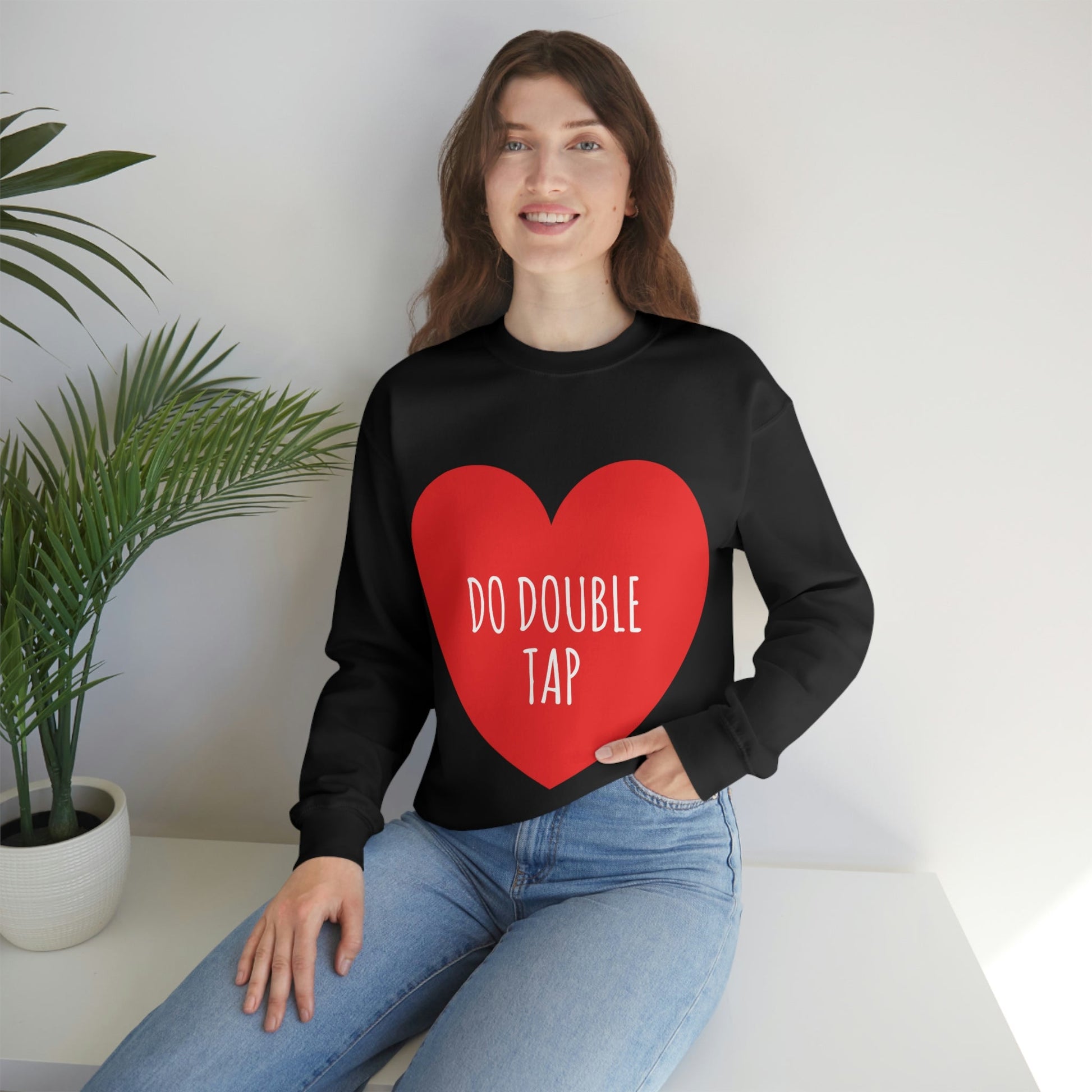 Do Double Tap Heart Romantic National Couples Day Unisex Heavy Blend™ Crewneck Sweatshirt Ichaku [Perfect Gifts Selection]