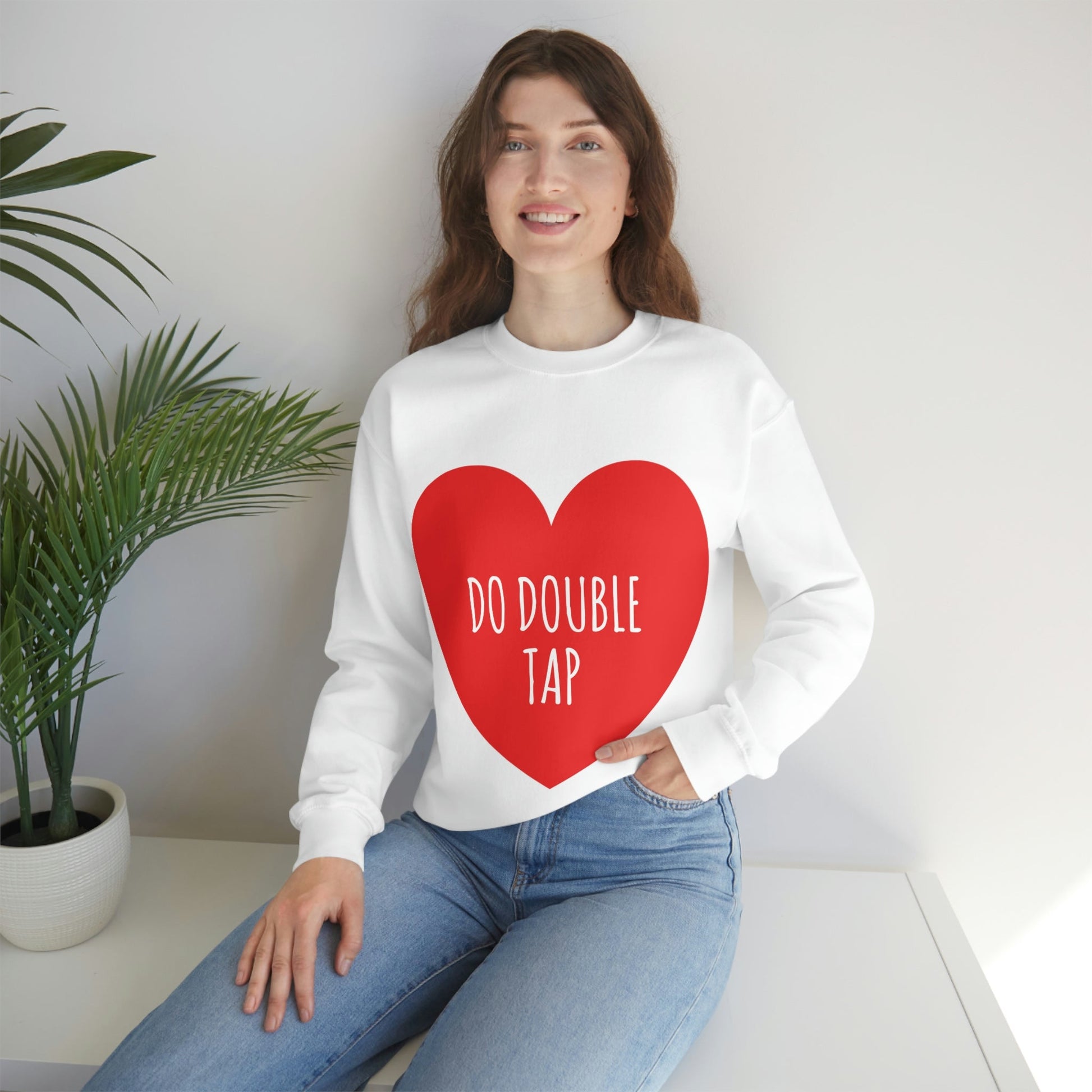 Do Double Tap Heart Romantic National Couples Day Unisex Heavy Blend™ Crewneck Sweatshirt Ichaku [Perfect Gifts Selection]