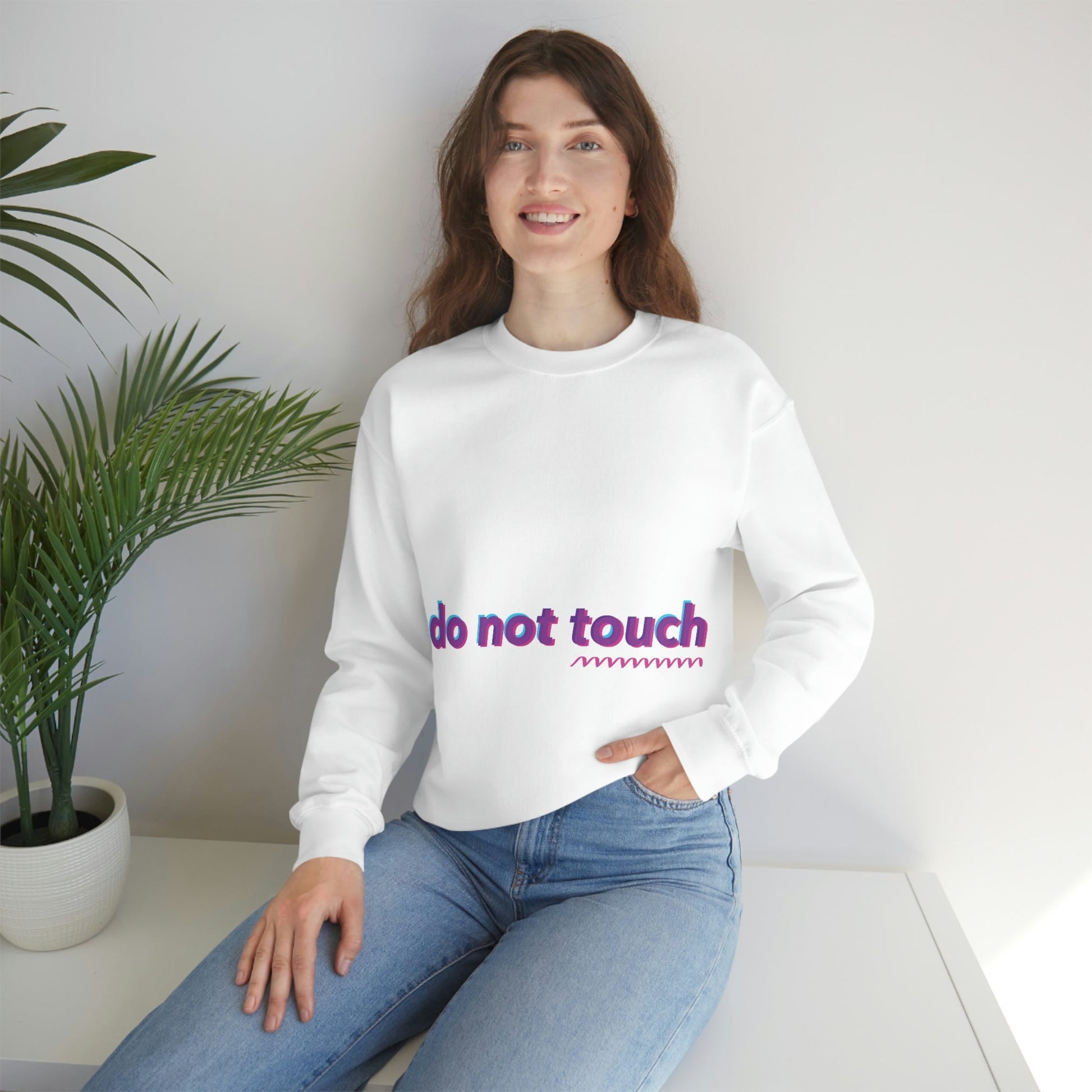 Do Not Touch Funny Humor Slogans Sayings Unisex Heavy Blend™ Crewneck Sweatshirt Ichaku [Perfect Gifts Selection]