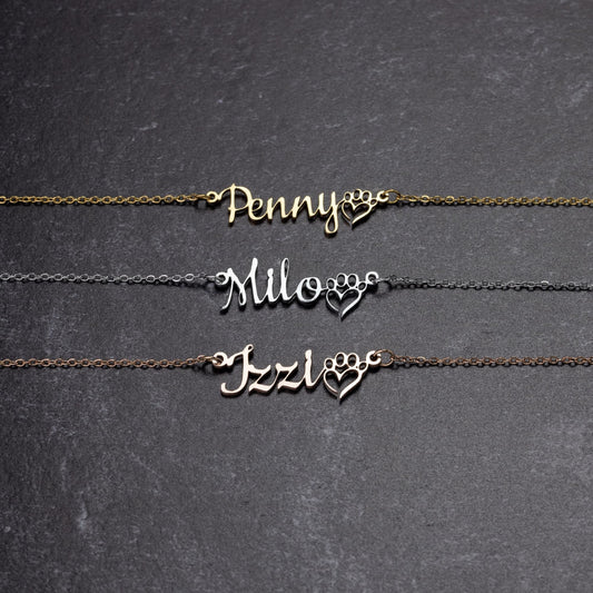Dog Cat Owner Mom Paws Custom Personalized Name Necklace Ichaku [Perfect Gifts Selection]