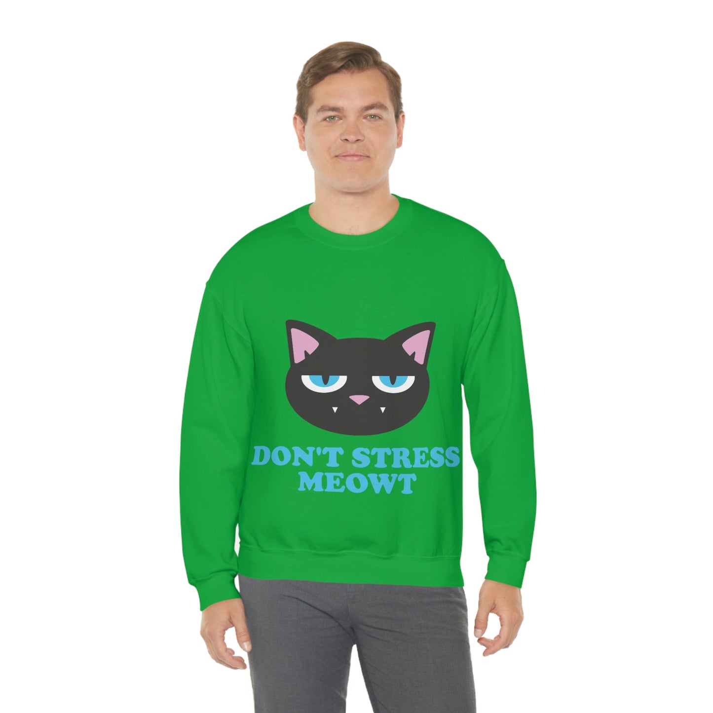 Don't Stress Meowt Funny Cat Meme Quotes Blue Text Unisex Heavy Blend™ Crewneck Sweatshirt Ichaku [Perfect Gifts Selection]