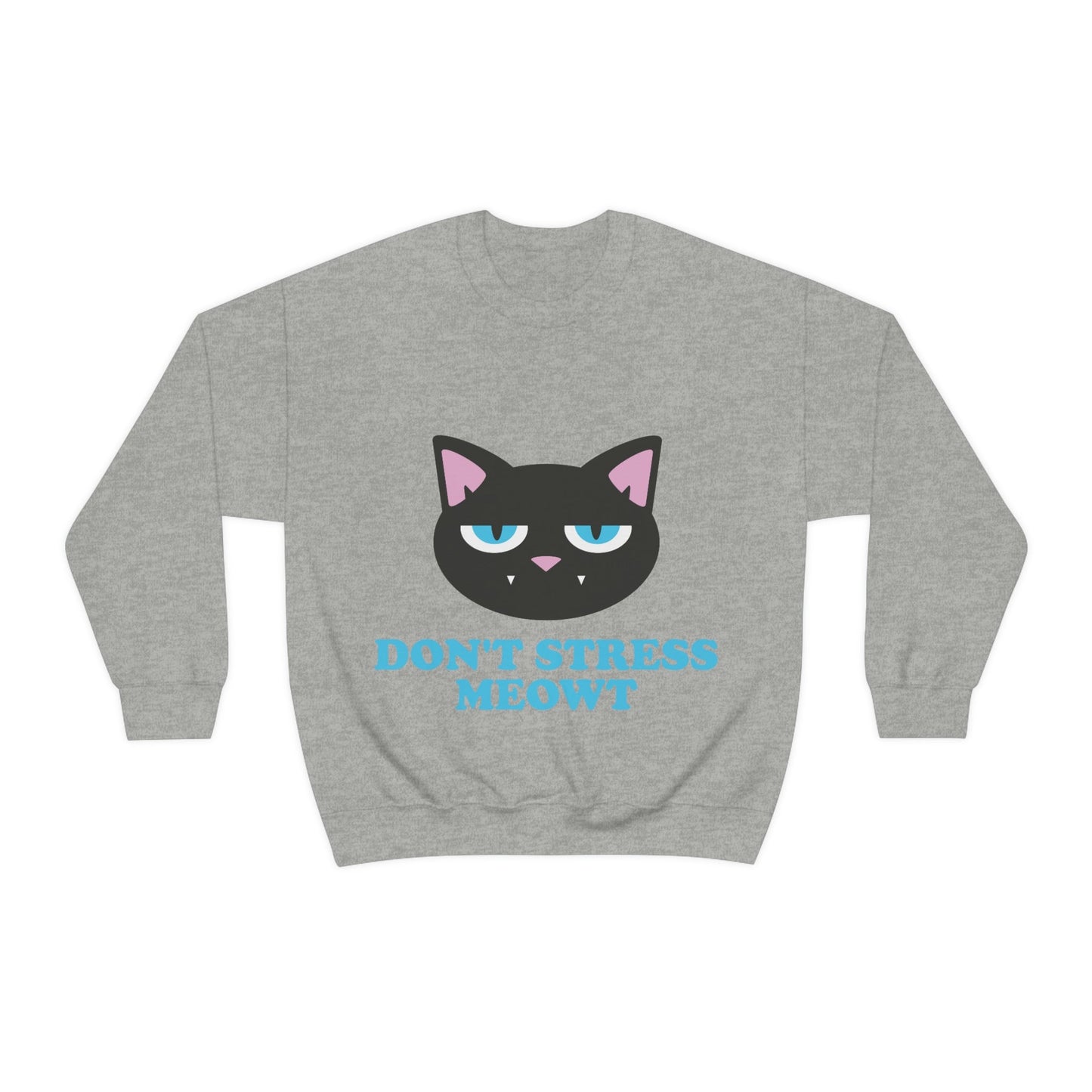 Don't Stress Meowt Funny Cat Meme Quotes Blue Text Unisex Heavy Blend™ Crewneck Sweatshirt Ichaku [Perfect Gifts Selection]