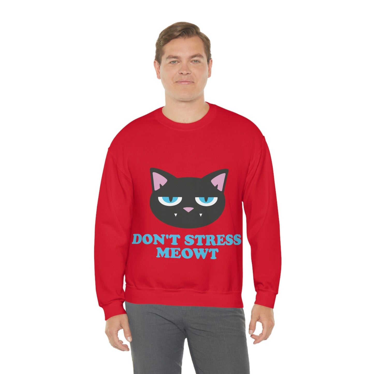 Don't Stress Meowt Funny Cat Meme Quotes Blue Text Unisex Heavy Blend™ Crewneck Sweatshirt Ichaku [Perfect Gifts Selection]