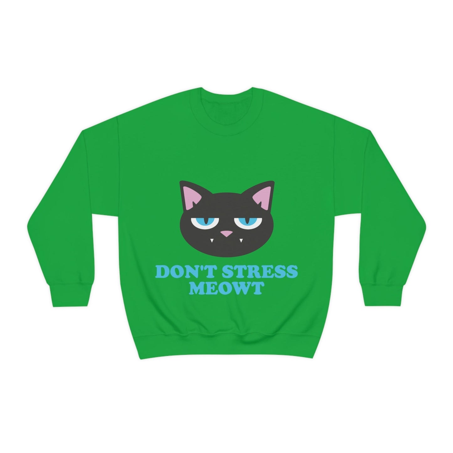 Don't Stress Meowt Funny Cat Meme Quotes Blue Text Unisex Heavy Blend™ Crewneck Sweatshirt Ichaku [Perfect Gifts Selection]