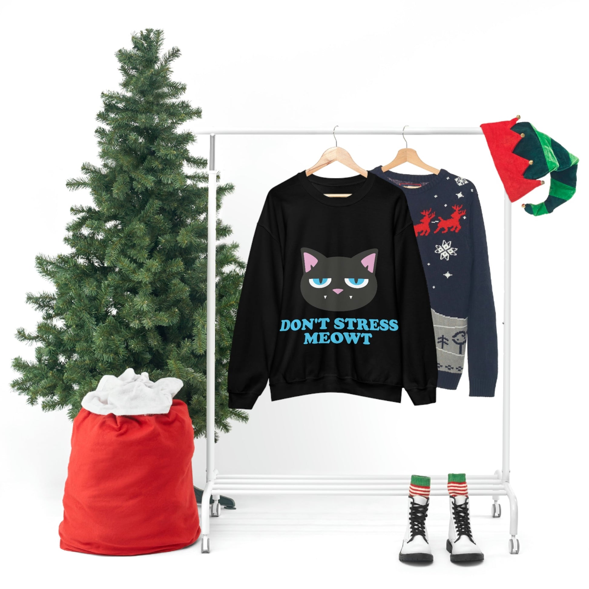 Don't Stress Meowt Funny Cat Meme Quotes Blue Text Unisex Heavy Blend™ Crewneck Sweatshirt Ichaku [Perfect Gifts Selection]