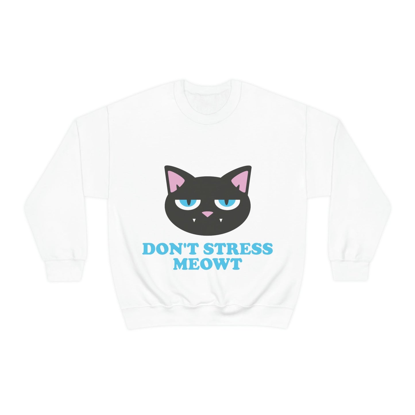 Don't Stress Meowt Funny Cat Meme Quotes Blue Text Unisex Heavy Blend™ Crewneck Sweatshirt Ichaku [Perfect Gifts Selection]