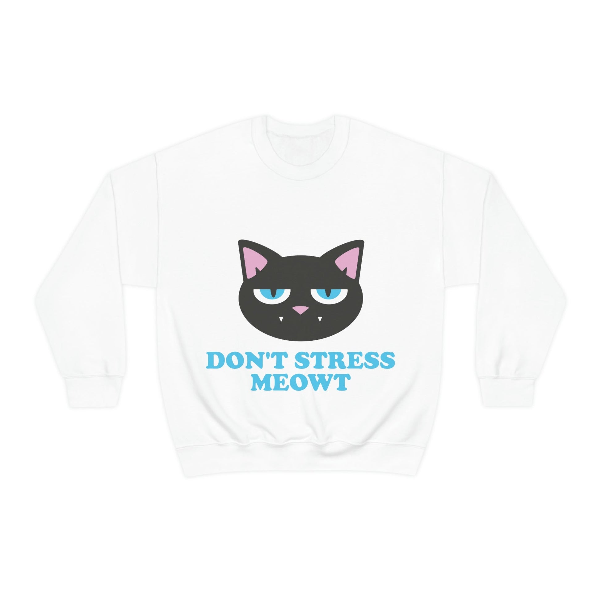 Don't Stress Meowt Funny Cat Meme Quotes Blue Text Unisex Heavy Blend™ Crewneck Sweatshirt Ichaku [Perfect Gifts Selection]