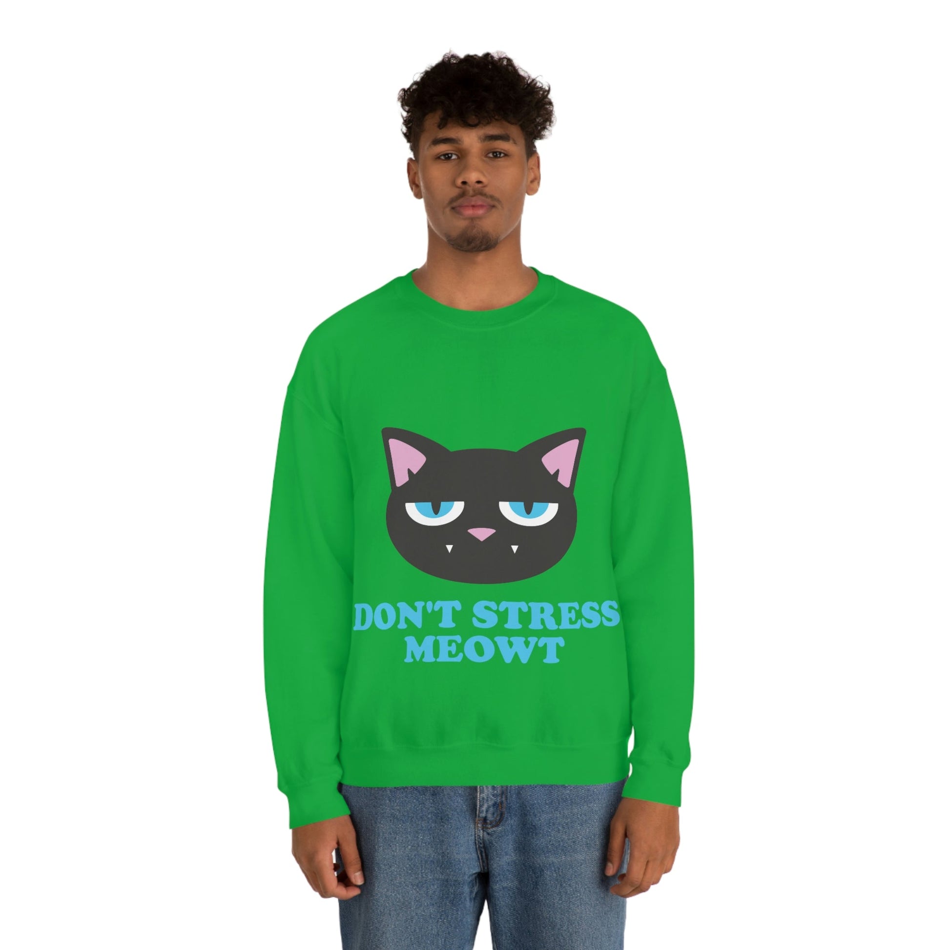 Don't Stress Meowt Funny Cat Meme Quotes Blue Text Unisex Heavy Blend™ Crewneck Sweatshirt Ichaku [Perfect Gifts Selection]