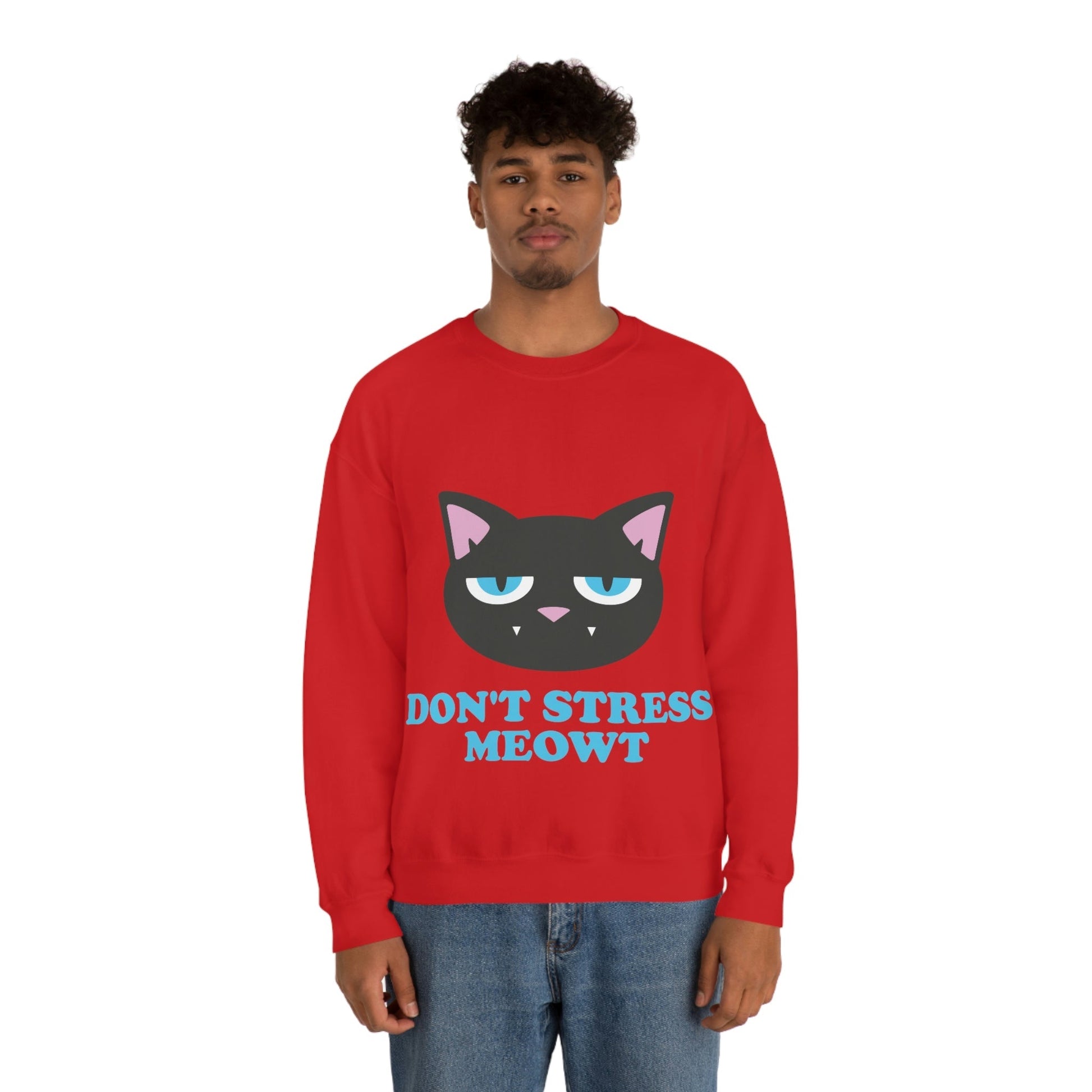 Don't Stress Meowt Funny Cat Meme Quotes Blue Text Unisex Heavy Blend™ Crewneck Sweatshirt Ichaku [Perfect Gifts Selection]