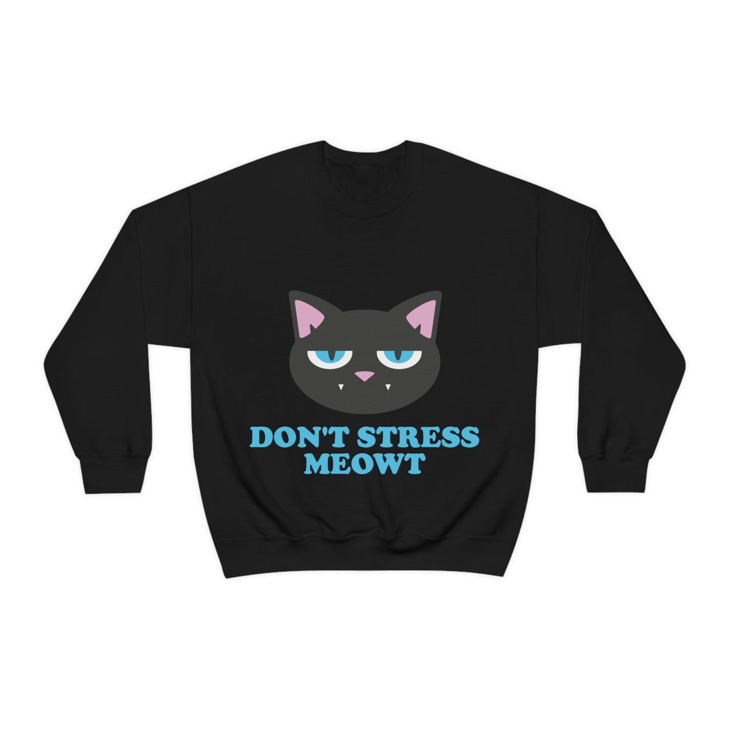 Don't Stress Meowt Funny Cat Meme Quotes Blue Text Unisex Heavy Blend™ Crewneck Sweatshirt Ichaku [Perfect Gifts Selection]