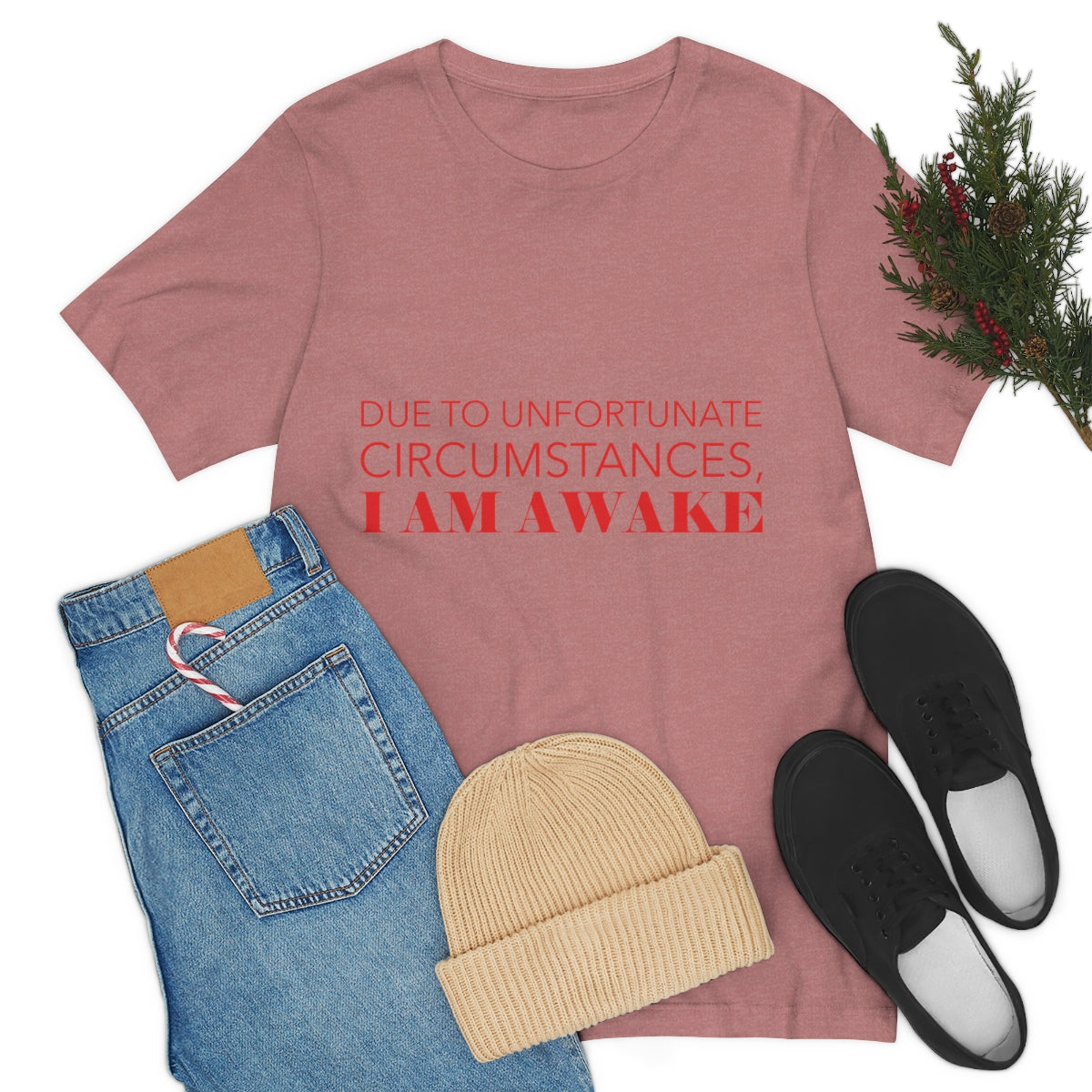 Due To Unfortunate Circumstances, I am awake Funny Sarcasm Quotes Typography Unisex Jersey Short Sleeve T-Shirt Ichaku [Perfect Gifts Selection]