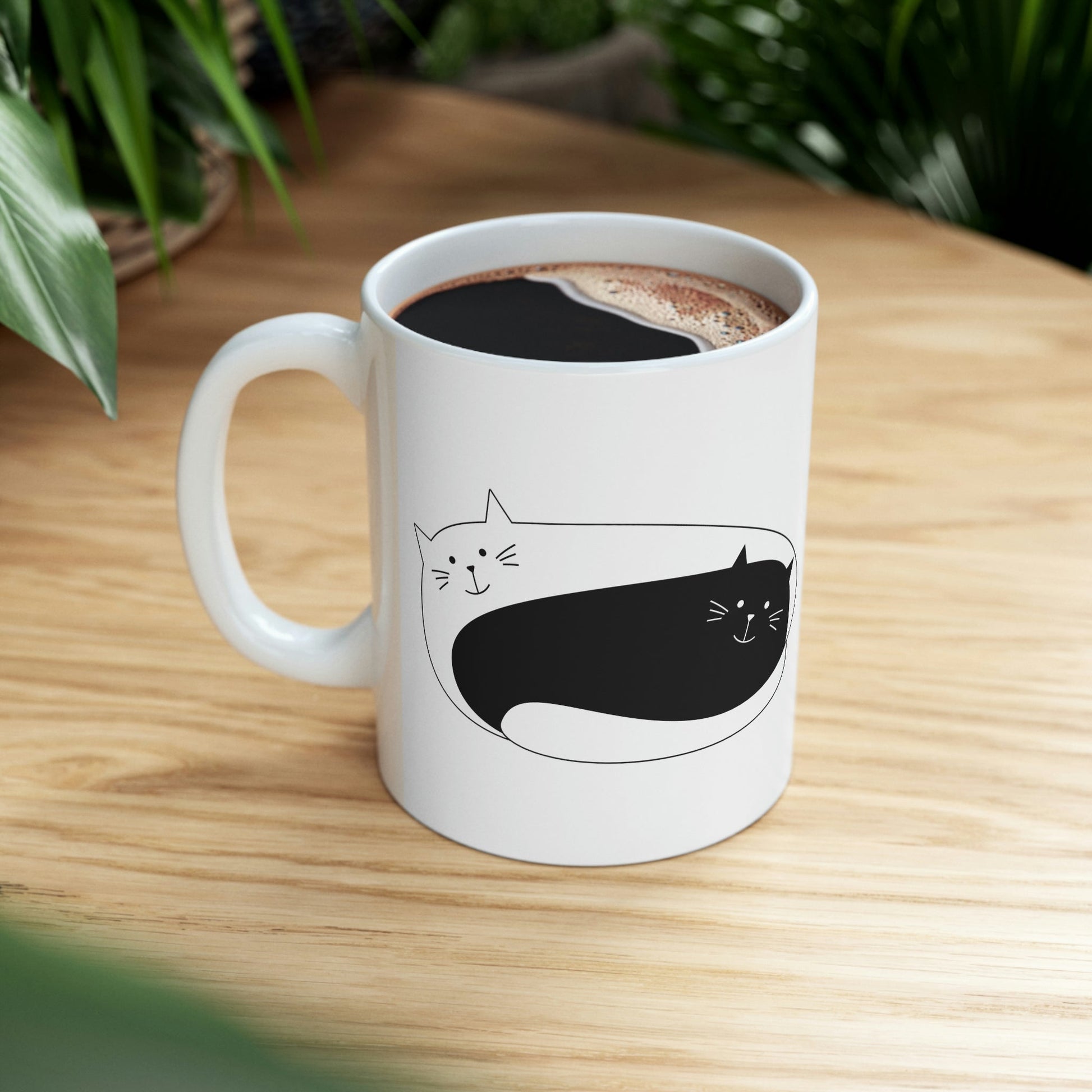 Dzen Cat Lovers Asian Style Cats Monochrome Ceramic Mug 11oz Ichaku [Perfect Gifts Selection]